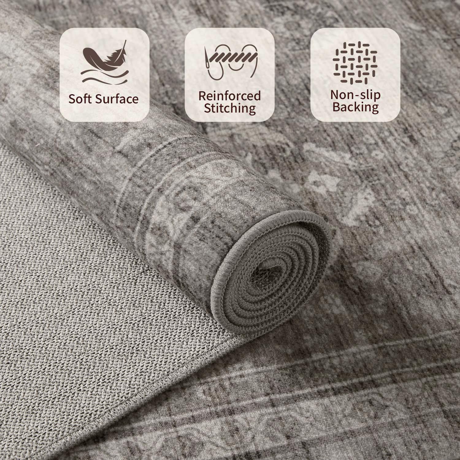 PARKER SLATER Area Rugs 5x7 Living Room Bedroom Grey Washable Rug ...