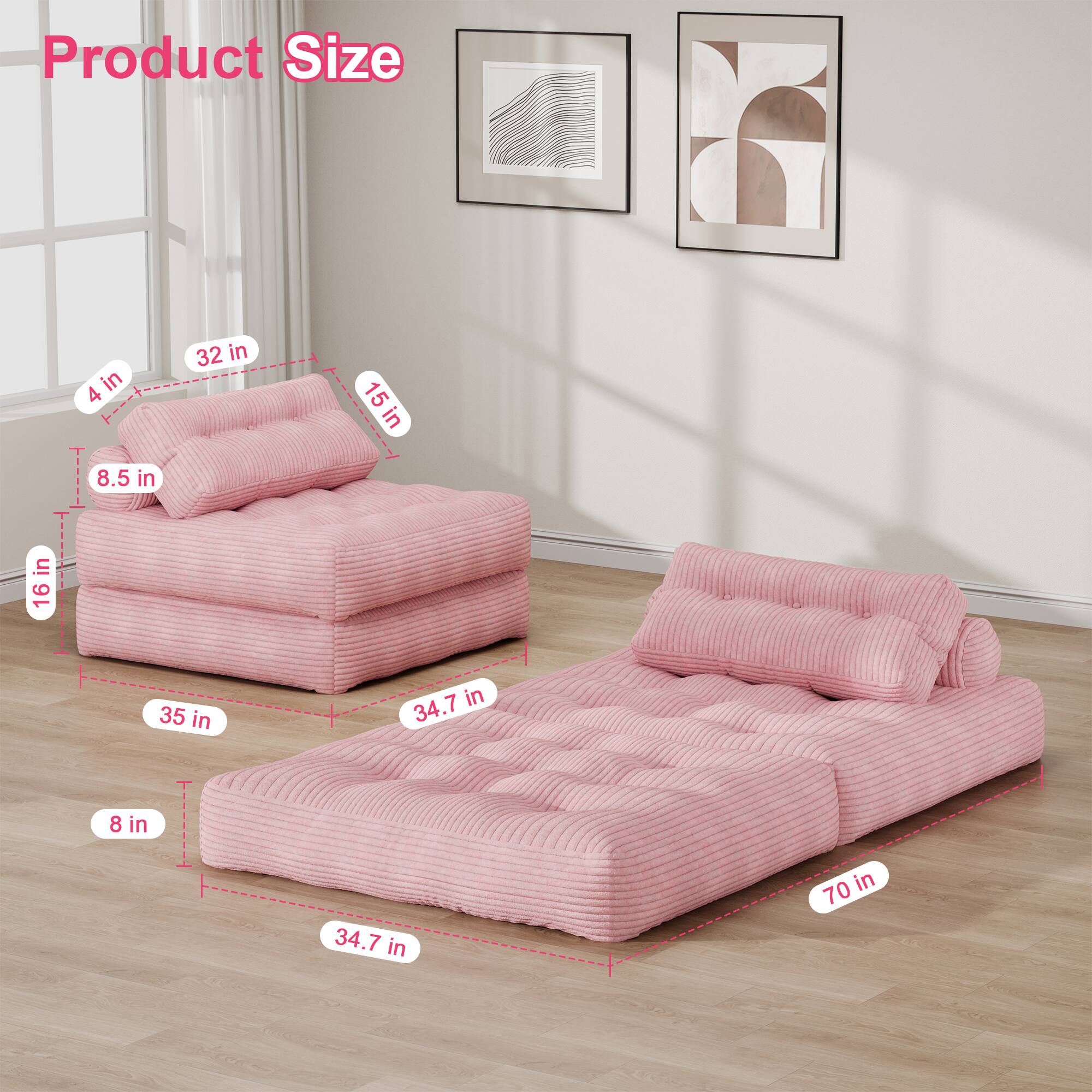 Product Size

4 in  
32 in  
15 in  
8.5 in  
16 in  
35 in  
34.7 in  
8 in  
34.7 in  
70 in