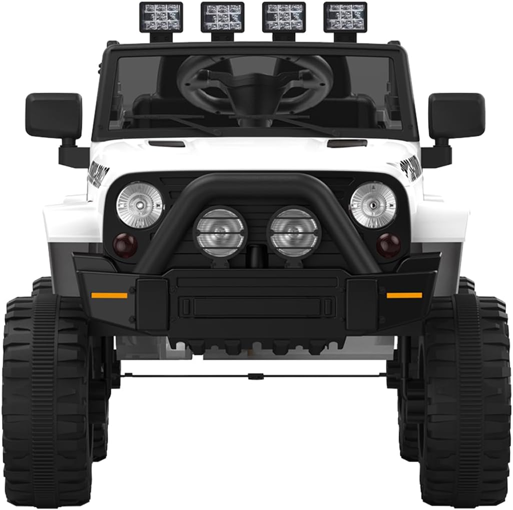 Alt View 8. Jojoka - 12V 2-Seater Kids Electric Ride-On Truck, Battery Powered Car with Remote Control, LED Lights, MP5 & All-Terrain Wheels - White.