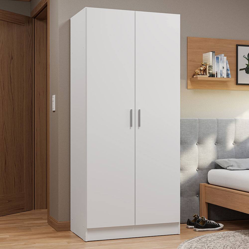 Angle. Madesa - Madesa 2 Door Wardrobe with Ample Shelf and Hanging Space 31"L - White - White.