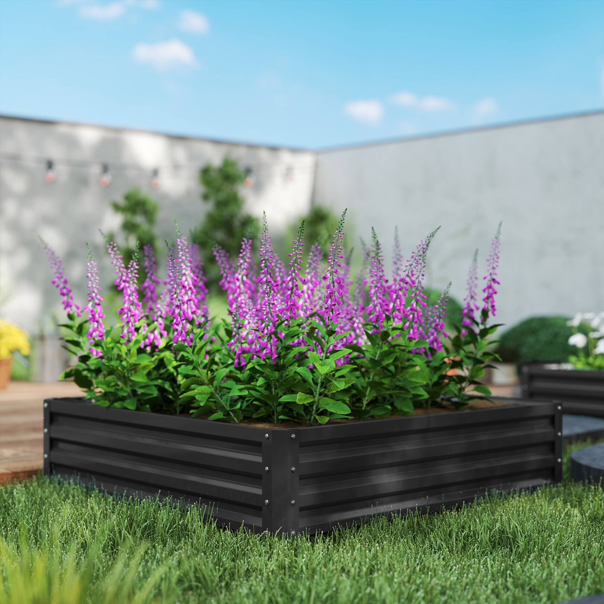 Alt View 7. Outsunny - Galvanized Raised Garden Bed, 4' x 4' x 1' Metal Planter Box, for Growing Vegetables, Flowers, Herbs, Succulents - Gray.