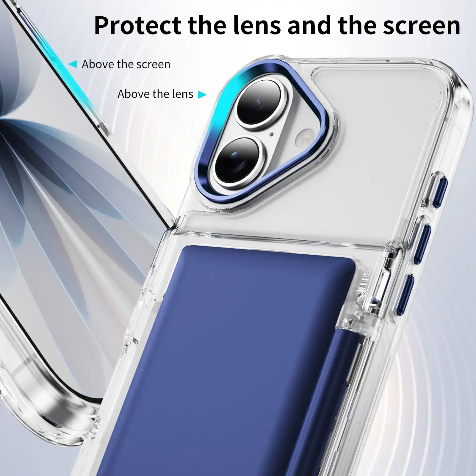 Protect the lens and the screen

- Above the screen
- Above the lens