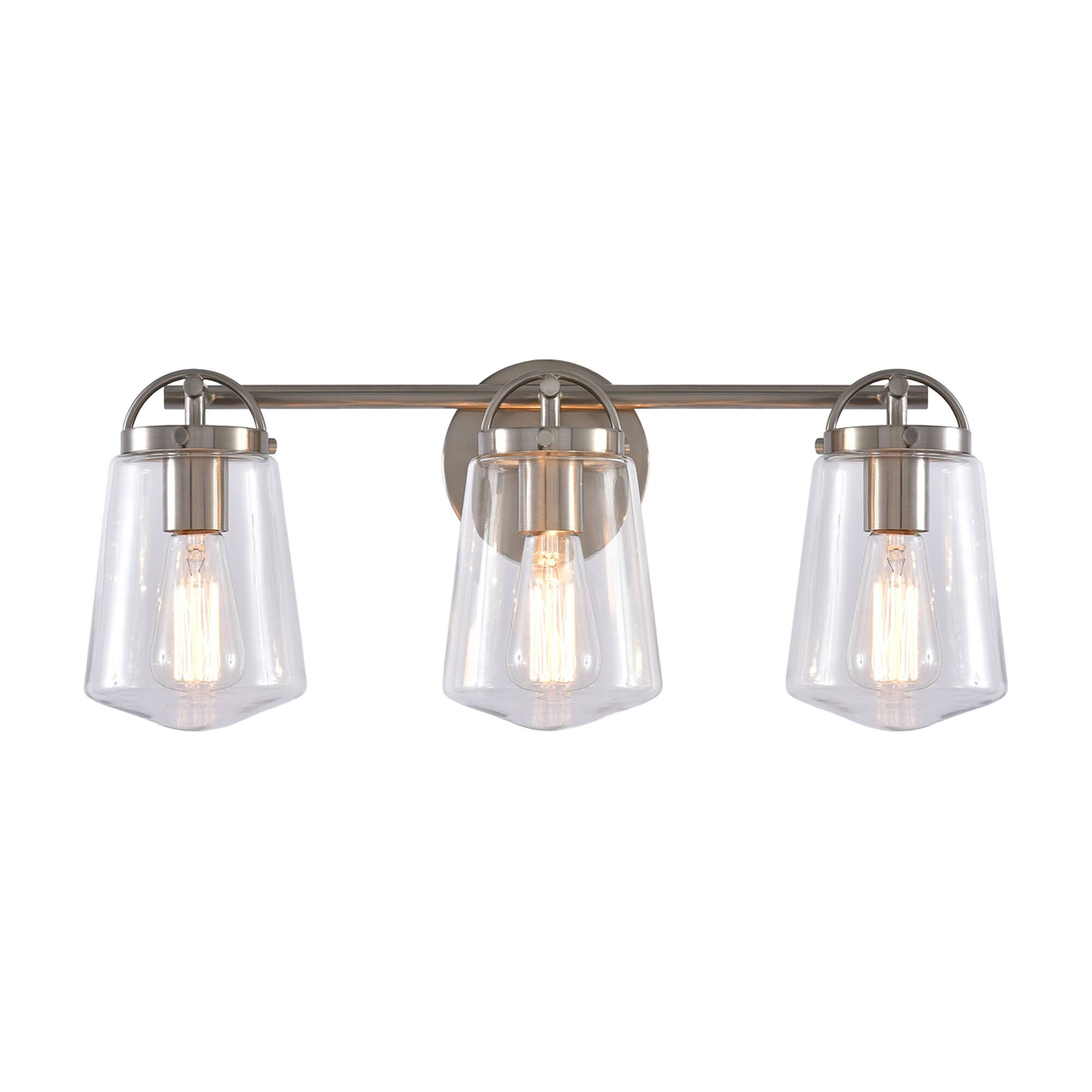Alt View 1. Parrot Uncle - Modern Brushed Nickel 3-Light Glass Dimmable Bathroom Vanity Light Fixture - Brushed Nickel.
