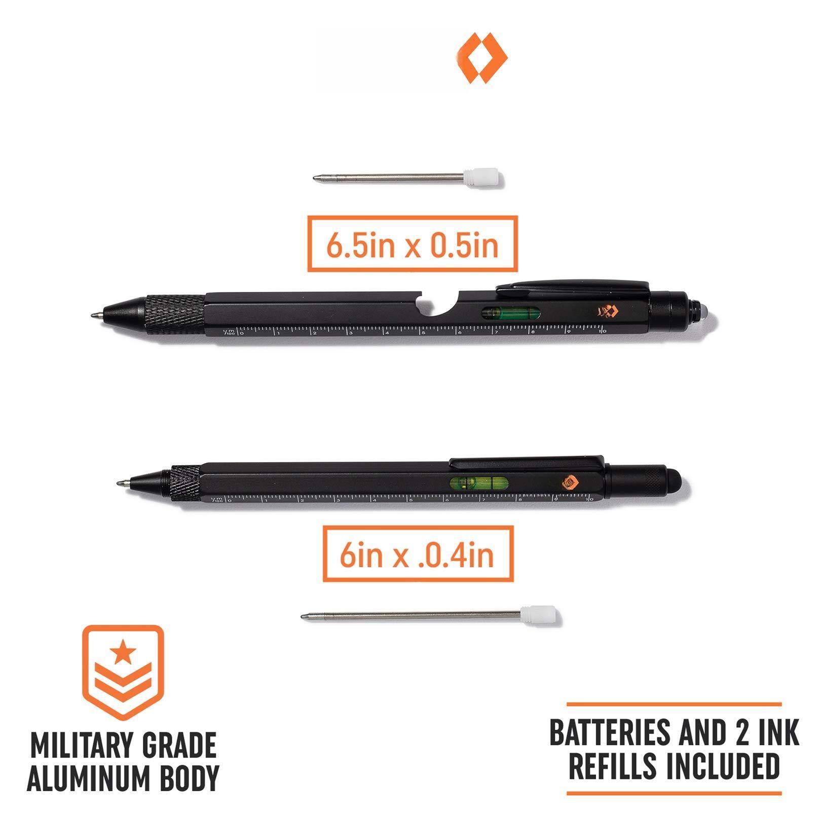 6.5in x 0.5in  
6in x 0.4in  

MILITARY GRADE ALUMINUM BODY  

BATTERIES AND 2 INK REFILLS INCLUDED