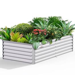A Anleolife - Metal Rectangular Raised Garden Bed Planter Boxes for Vegetables Flowers Herbs (96 in. L x 48in. W x 18 in. H) - White