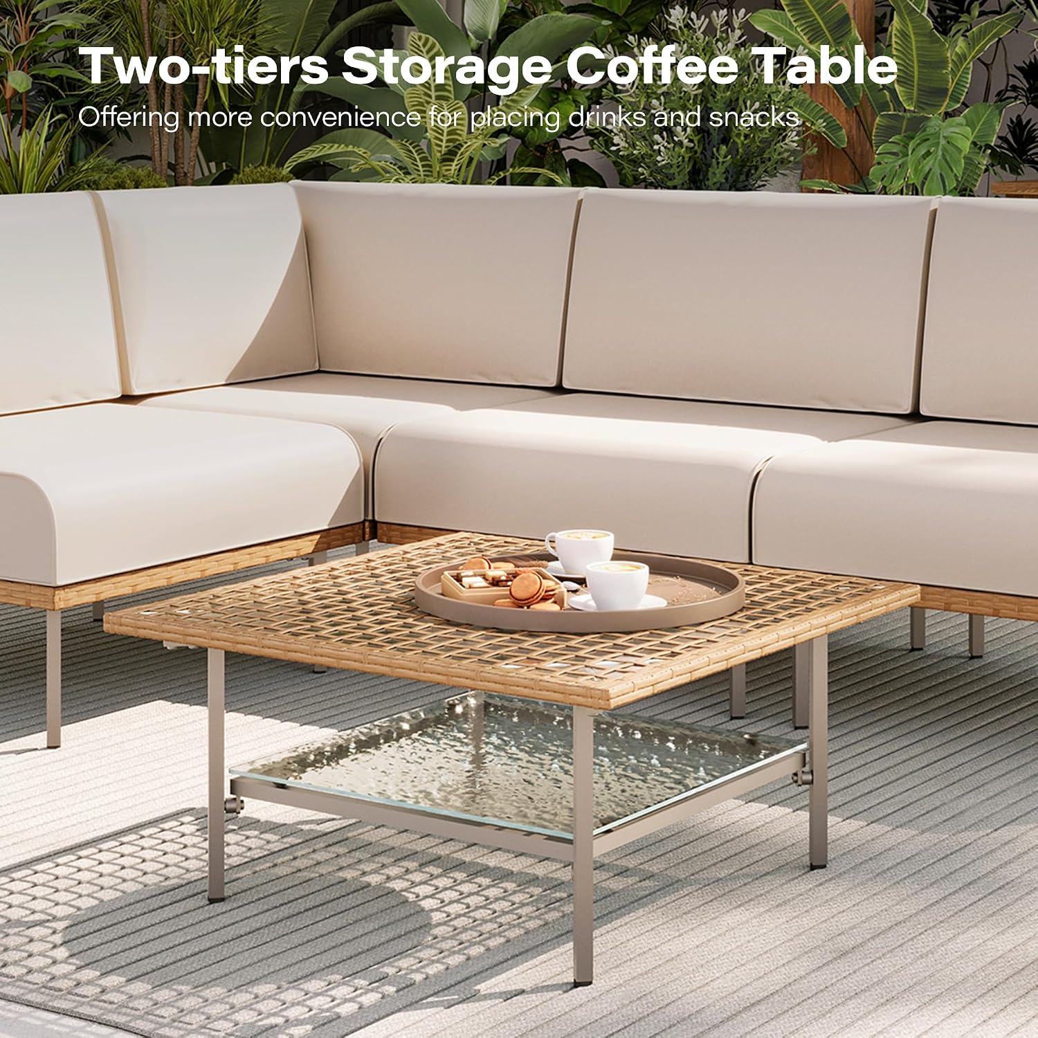 Two-tiers Storage Coffee Table  
Offering more convenience for placing drinks and snacks
