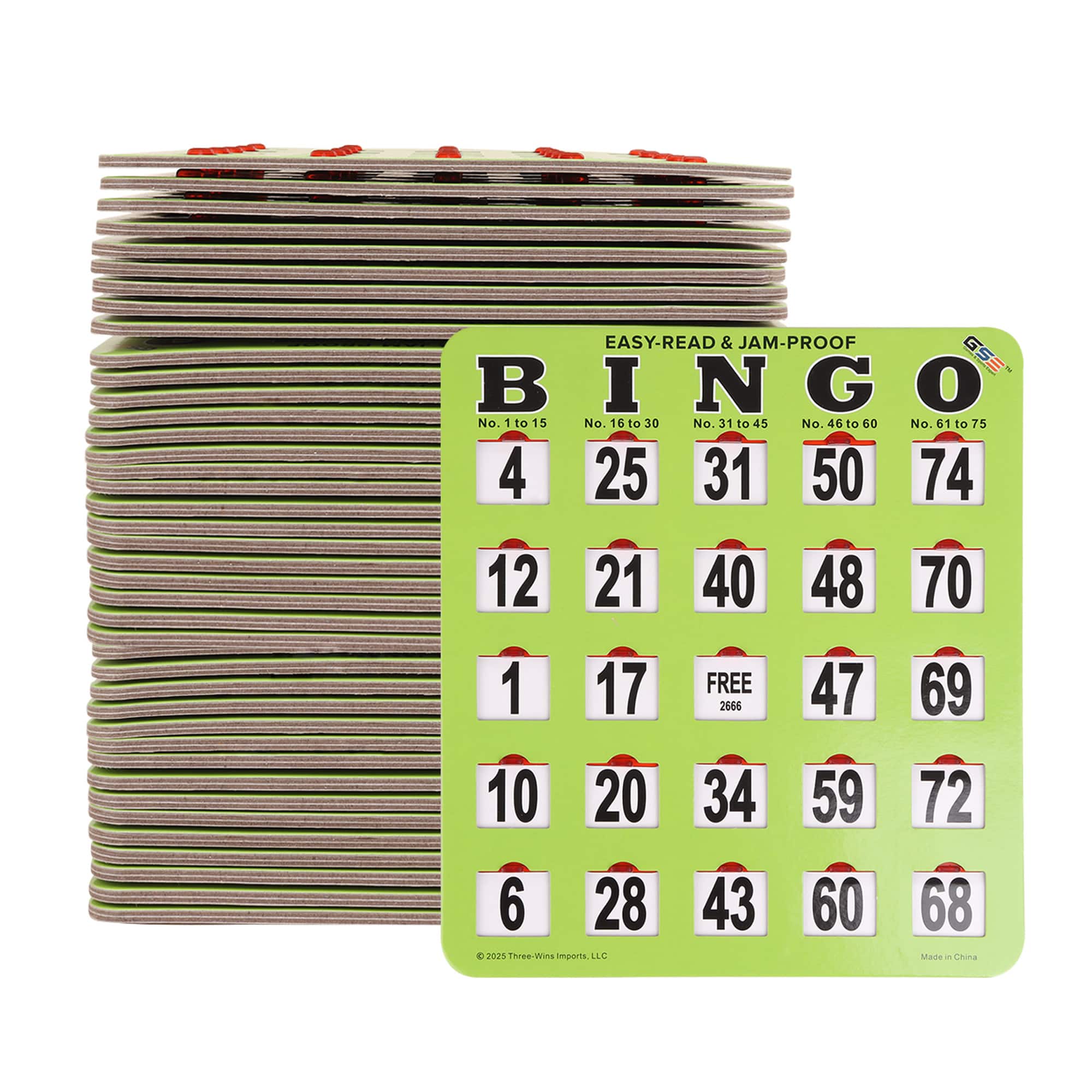 GSE Games & Sports Expert - 50-Pack Jumbo Easy-Read Shutter Bingo Cards, Finger-Tip Shutter Slide Bingo Cards with Sliding Windows