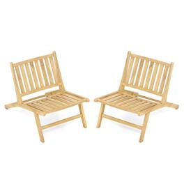 Gymax - 2PCS Teak Wood Outdoor Reclining Chair Mid Century Accent Chair w/ Backrest - Natural