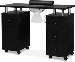 Winado - Manicure Table Nail Desk with Dust Collector, Drawers, Wrist Rest, Lockable Wheels, Cabinetfor Nail Tech, Beauty Salon - Black
