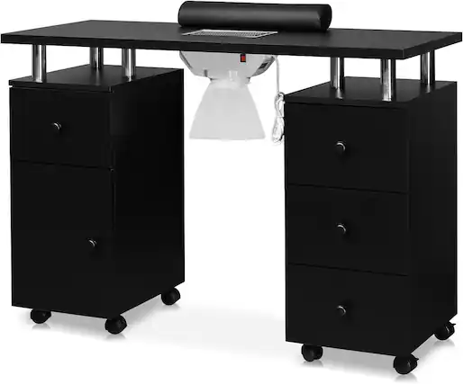 Front. Winado - Manicure Table Nail Desk w/Dust Collector & Drawers for Nail Tech, Beauty Salon - Black.