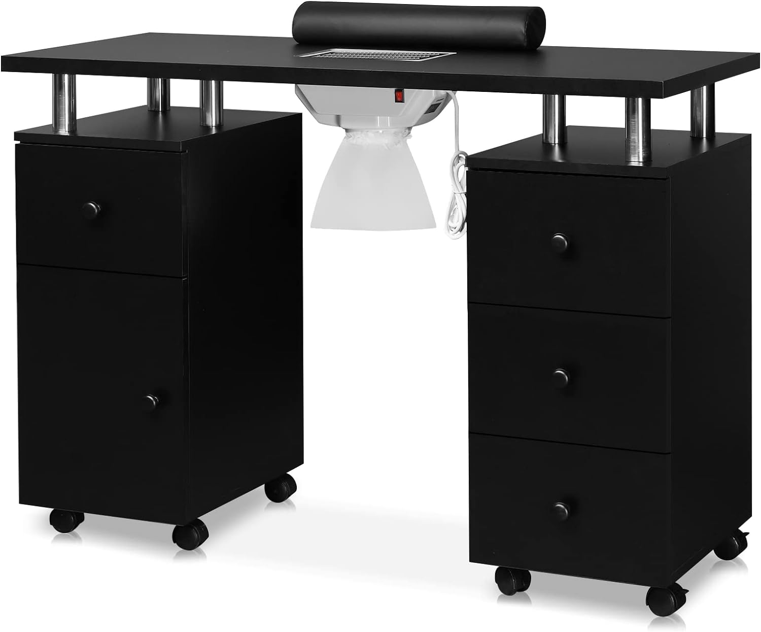 Front. Winado - Manicure Table Nail Desk w/Dust Collector & Drawers for Nail Tech, Beauty Salon - Black.