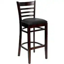 Emma + Oliver - Ladder Back Wooden Restaurant Dining Barstool - Black Vinyl Seat/Walnut Wood Frame