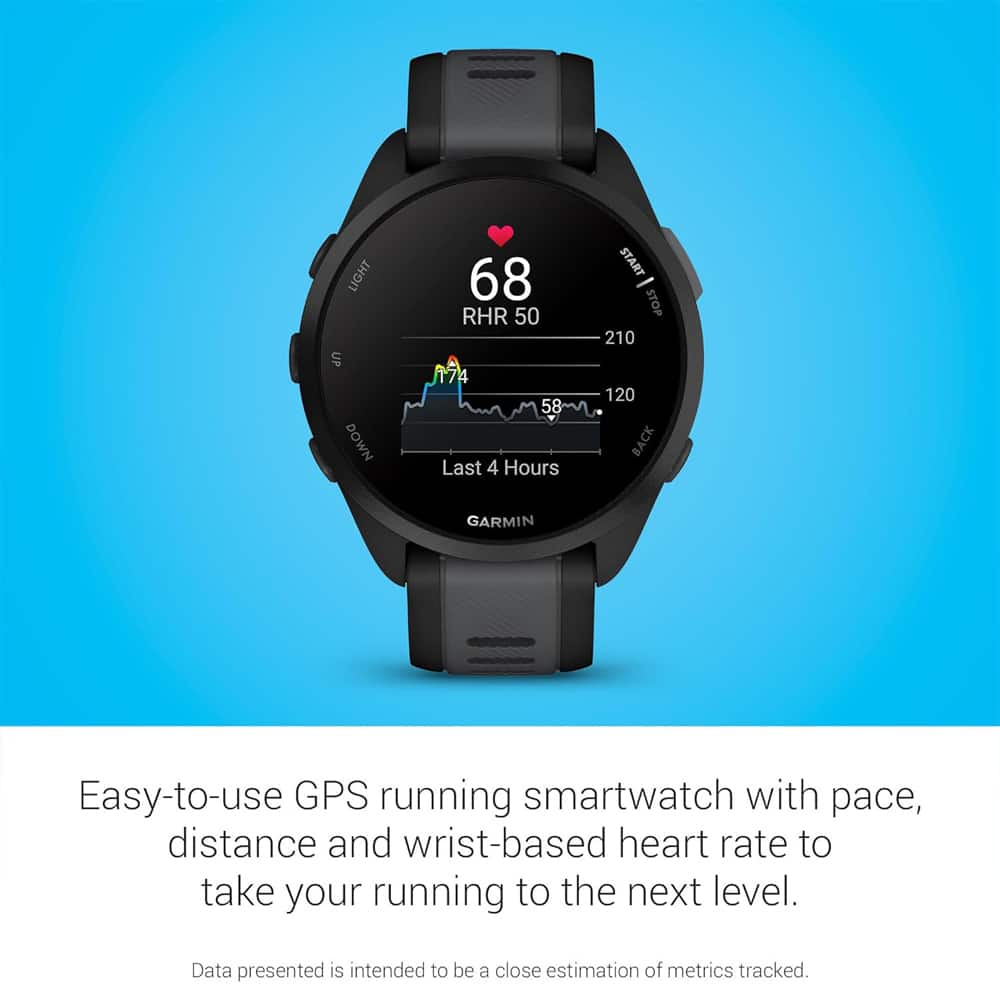 Garmin Forerunner 165 Smart Sport Watch, Black + Slate Gray w