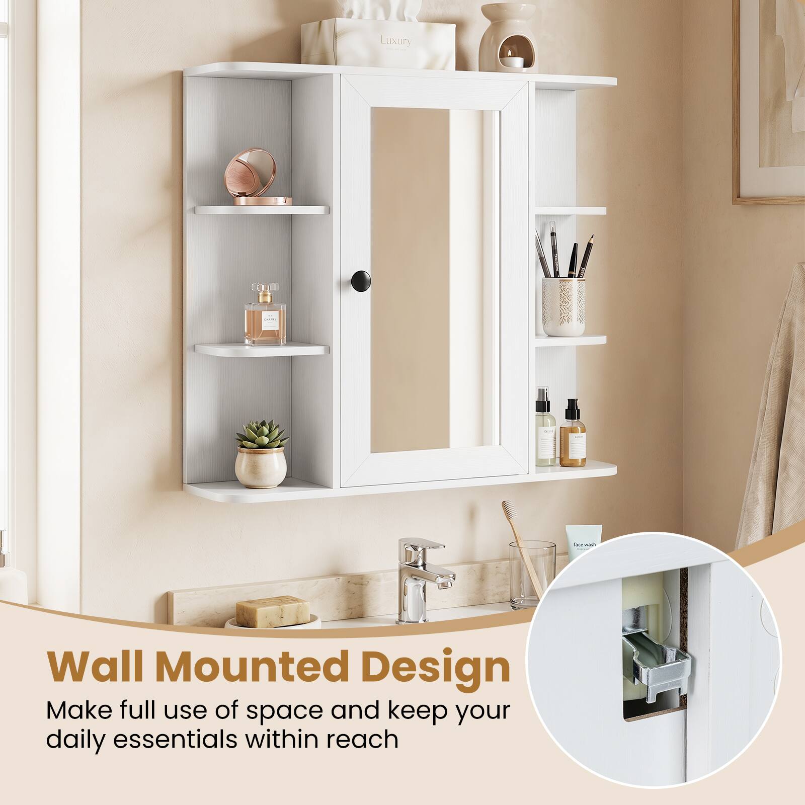 Wall Mounted Design  
Make full use of space and keep your daily essentials within reach