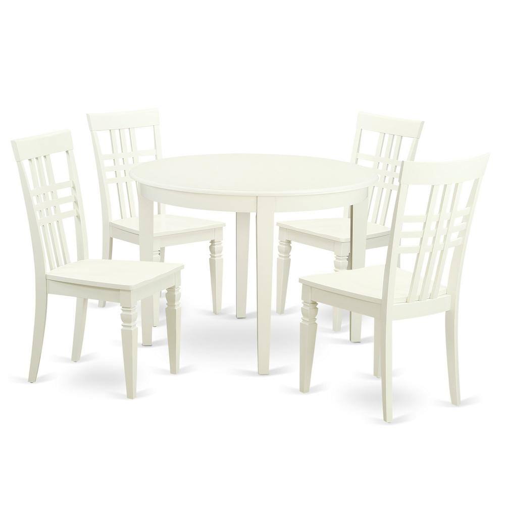Left. East West Furniture - 5 PC Table and chair set with a Boston Table and 4 Dining Chairs in Linen White - Linen White.