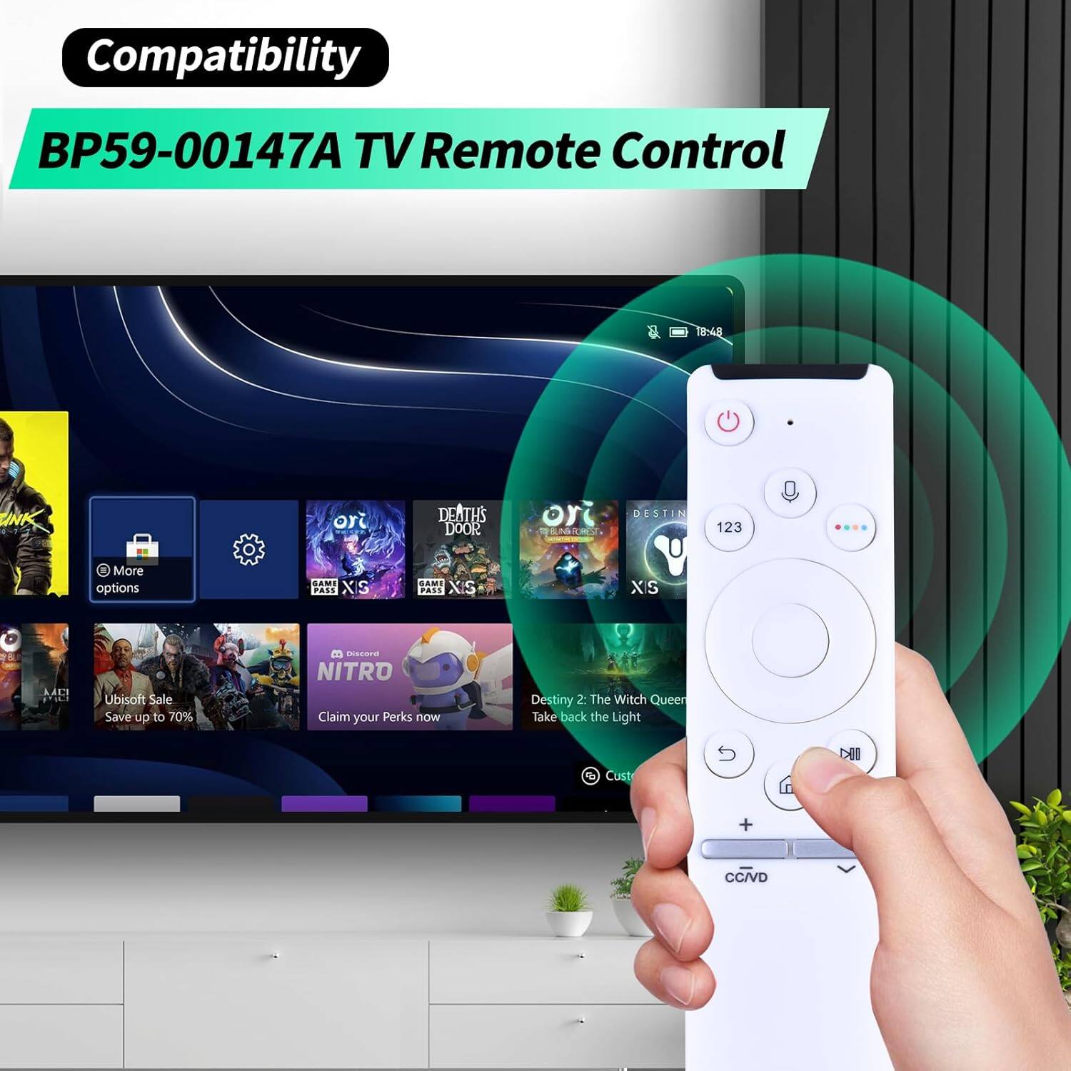 Compatibility  
BP59-00147A TV Remote Control  

More options  
GAMI PASS XIS  
GAMI PASS XIS  
GAMI PASS XIS  
Ubisoft Sale  
Save up to 70%  
NITRO  
Claim your Perks now  
Destiny 2: The Witch Queen  
Take back the Light  
Cust + CC/VD