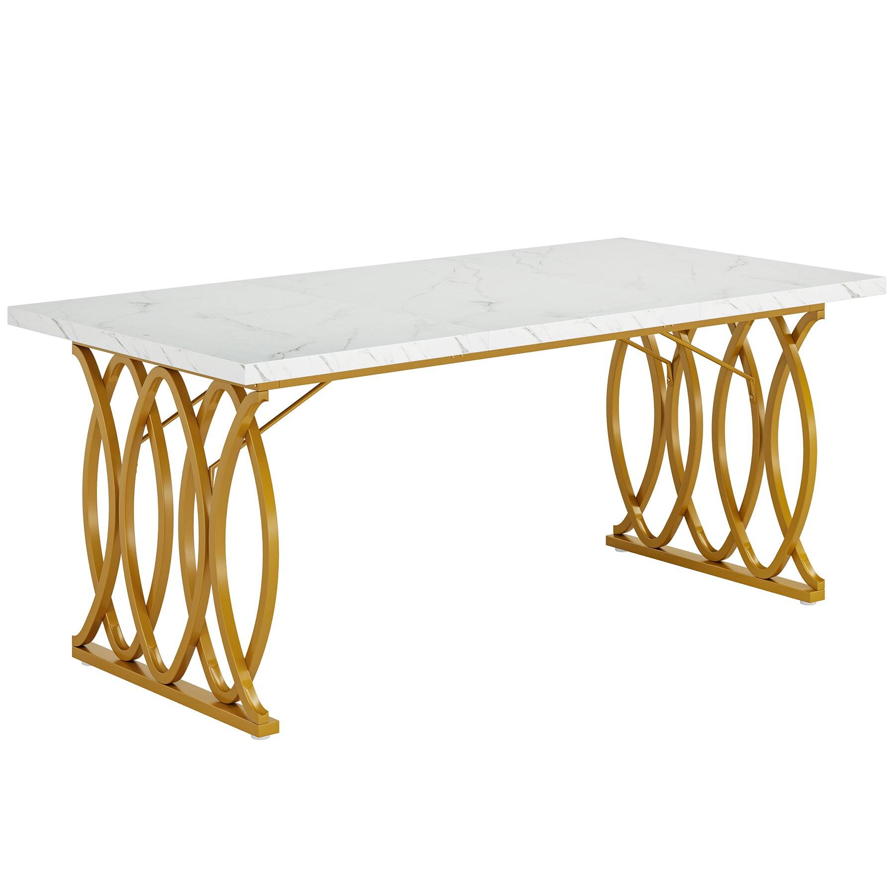 Alt View 4. Tribesigns - Office Executive Desk with Engineered Wood Construction, Metal Frame, for Computer Work and Writing in Home Offices - White.