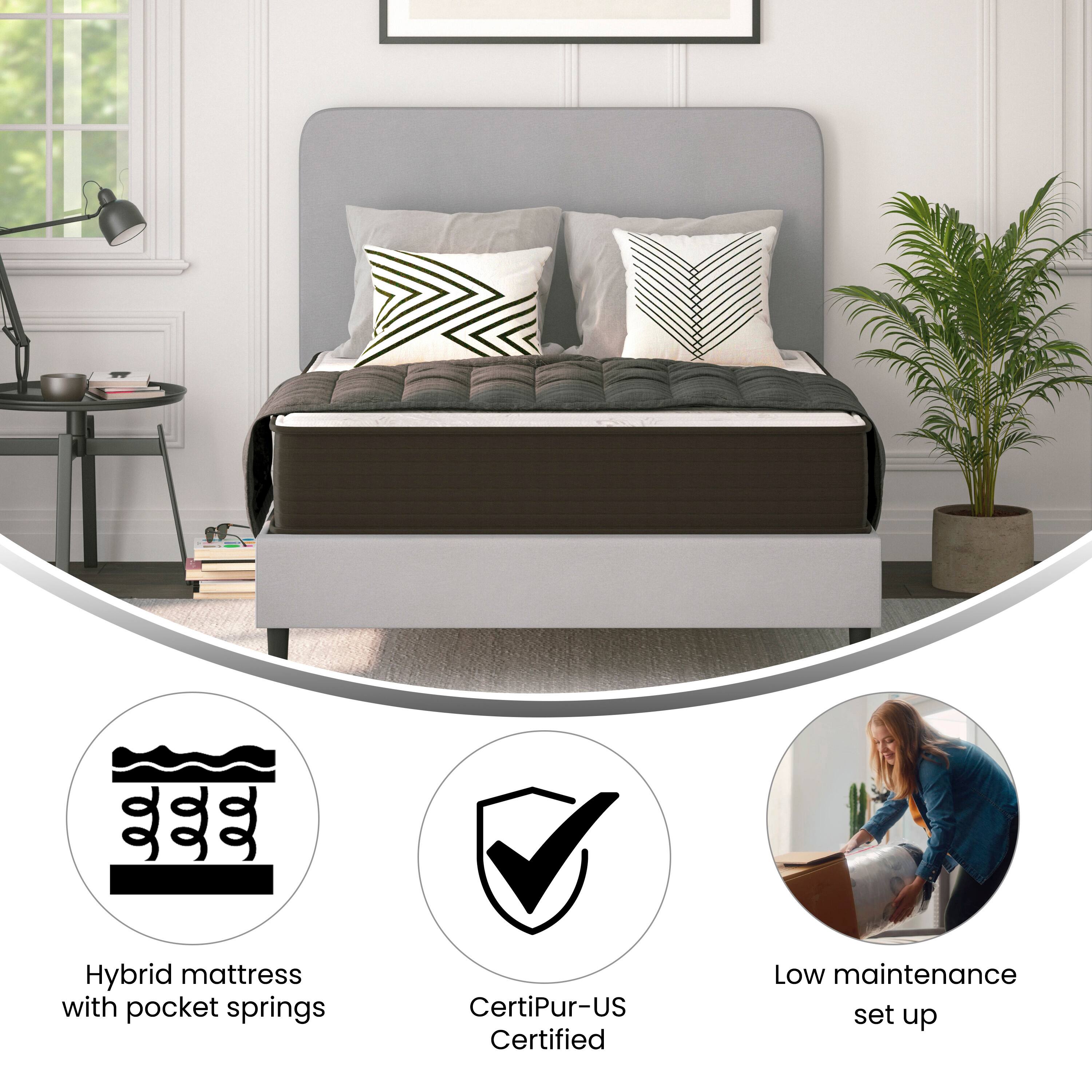 Hybrid mattress with pocket springs  
CertiPUR-US Certified  
Low maintenance set up