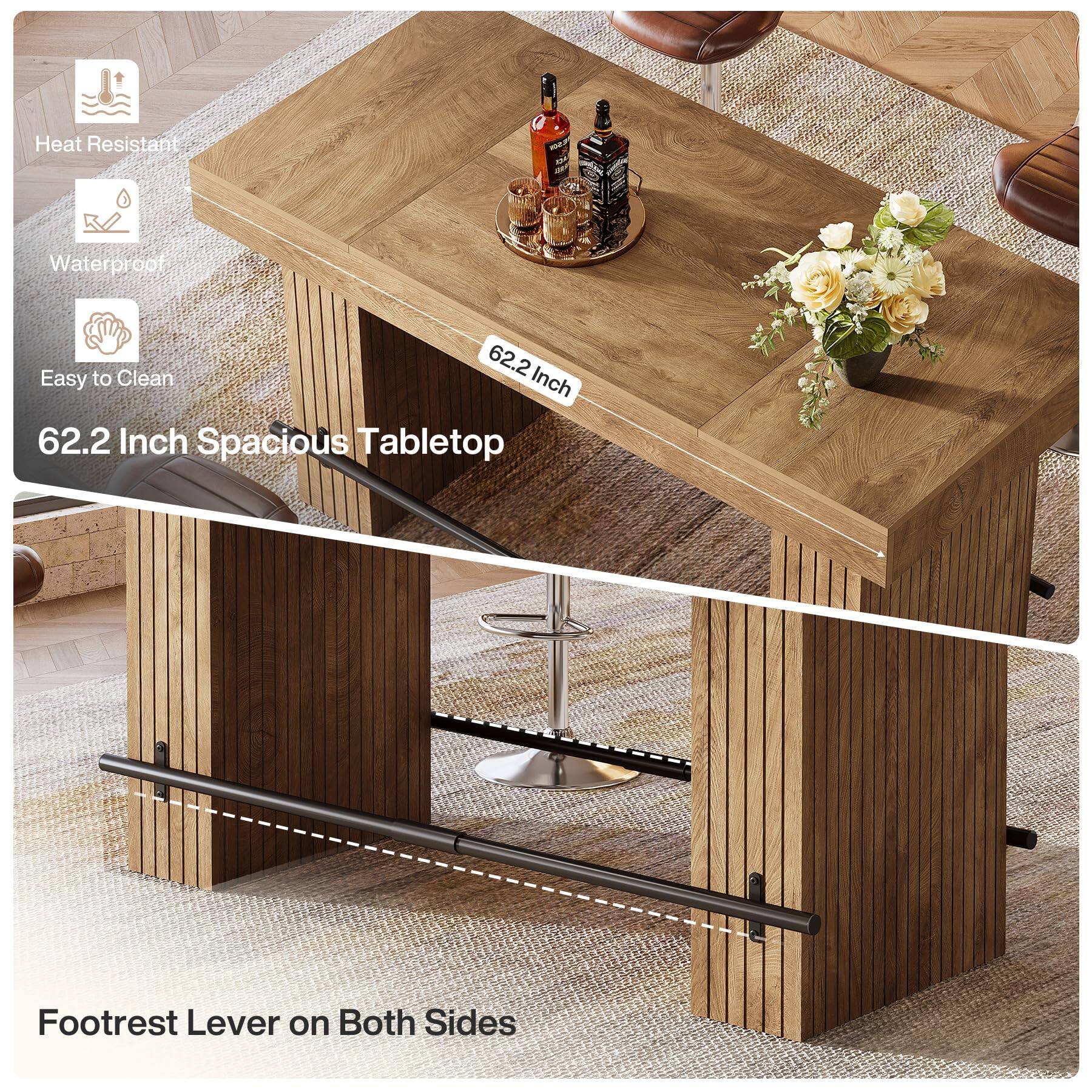 Heat Resistant  
Waterproof  
Easy to Clean  
62.2 Inch Spacious Tabletop  
Footrest Lever on Both Sides