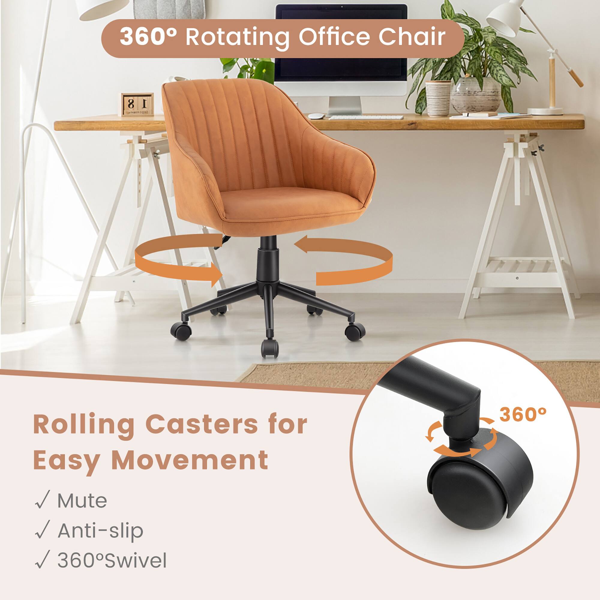 360° Rotating Office Chair, Rolling Casters for Easy Movement, Mute, Anti-slip, 360° Swivel