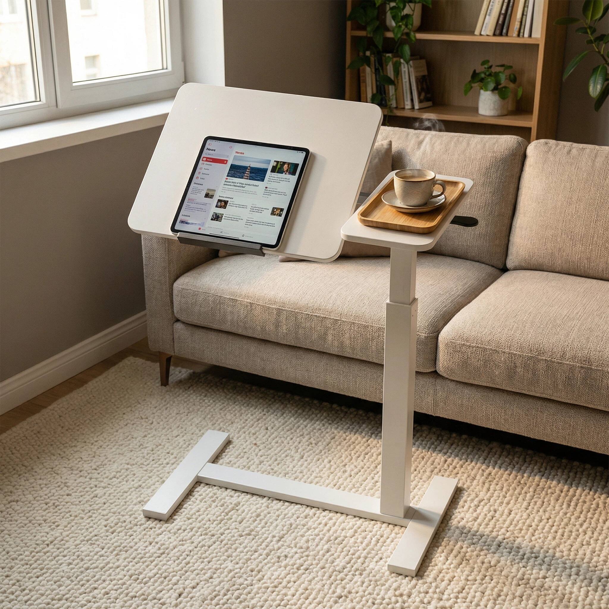 Alt View 1. Loheer - Loheer Mobile Standing Desk White Height Adjustable Rolling Laptop Table Overbed Bedside Desk with Flip Top - White.