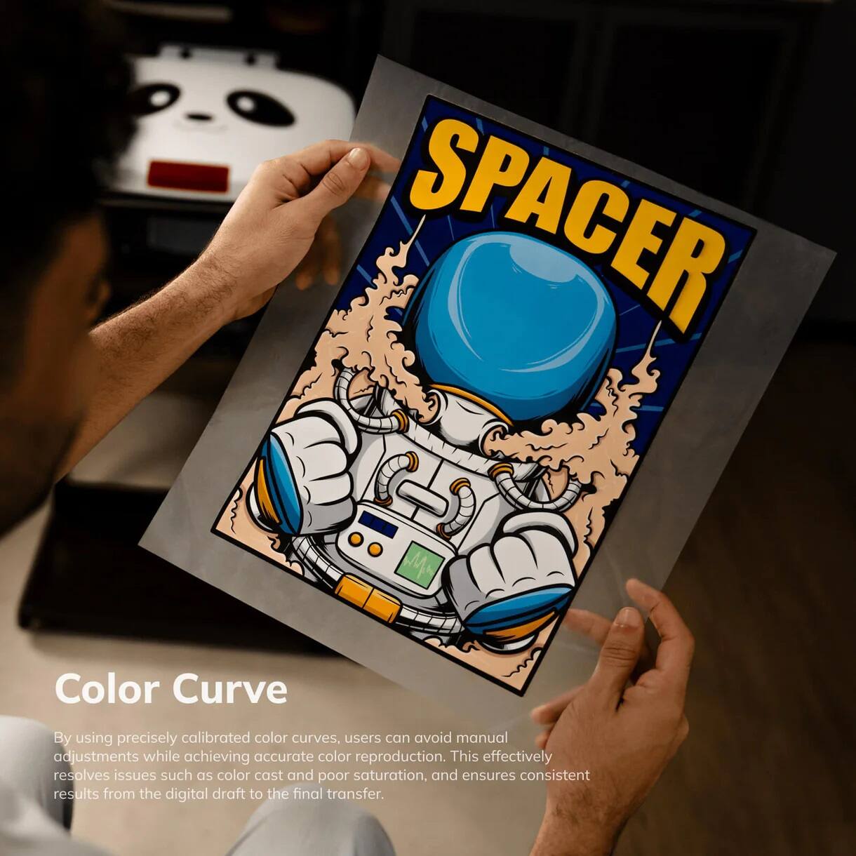 SPACER

Color Curve

By using precisely calibrated color curves, users can avoid manual adjustments while achieving accurate color reproduction. This effectively resolves issues such as color cast and poor saturation, and ensures consistent results from the digital draft to the final transfer.