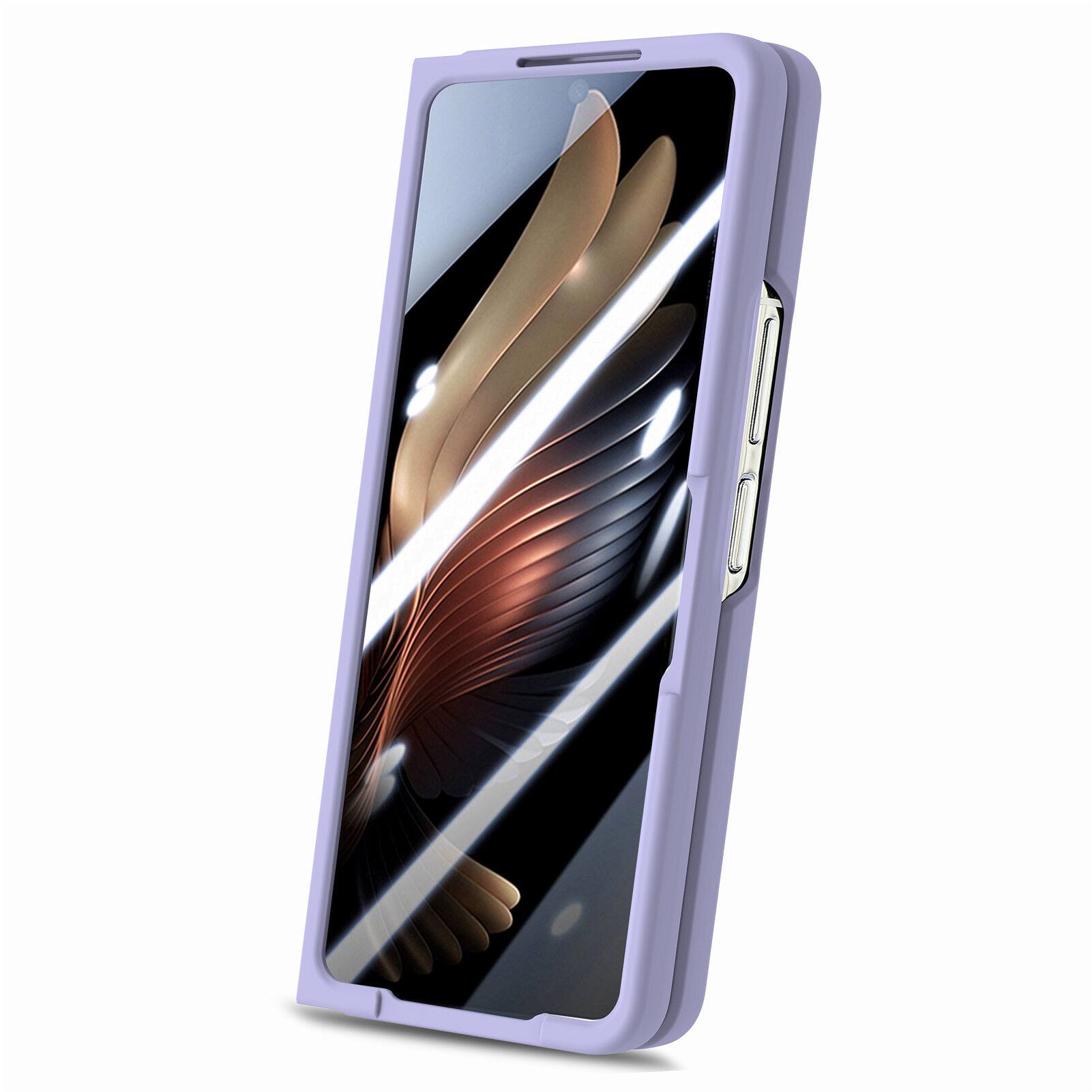 Left. Dteck - Shockproof Wristband Phone Case for Samsung Galaxy Z Fold7 with Screen Protector, Slim Hard PC TPU Full Protective Cover - Purple.