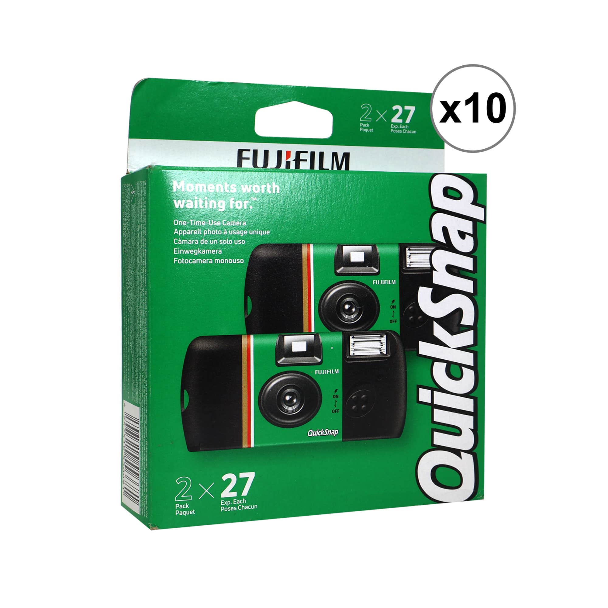 10x FUJIFILM QuickSnap Flash 400 One-Time-Use Disposable Camera (27 Exp, 2-Pack) - Green
