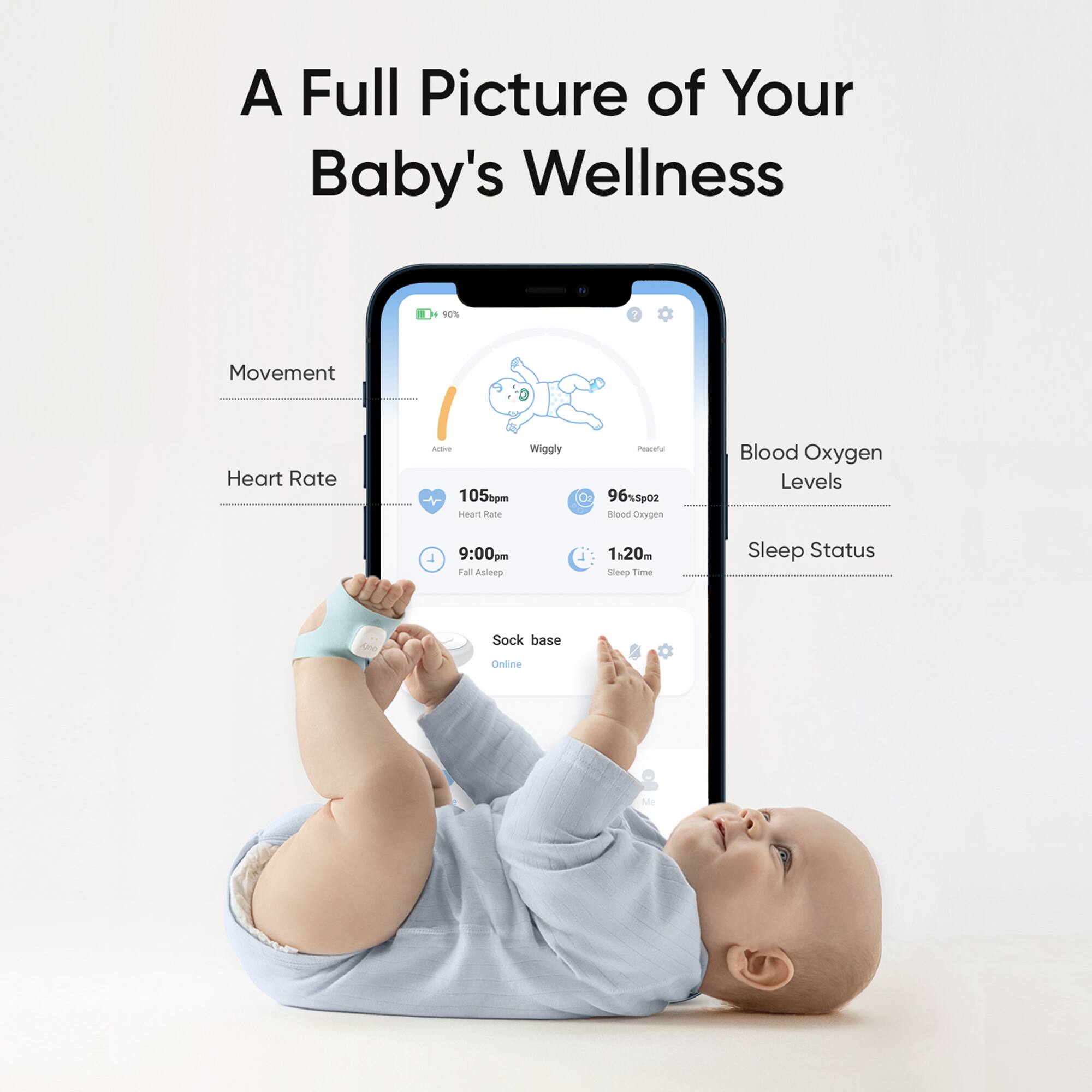 Alt View 15. eufy - S320 Smart Sock WiFi Baby Monitor with Receiver and Customizable Wellness Tracker - Blue.