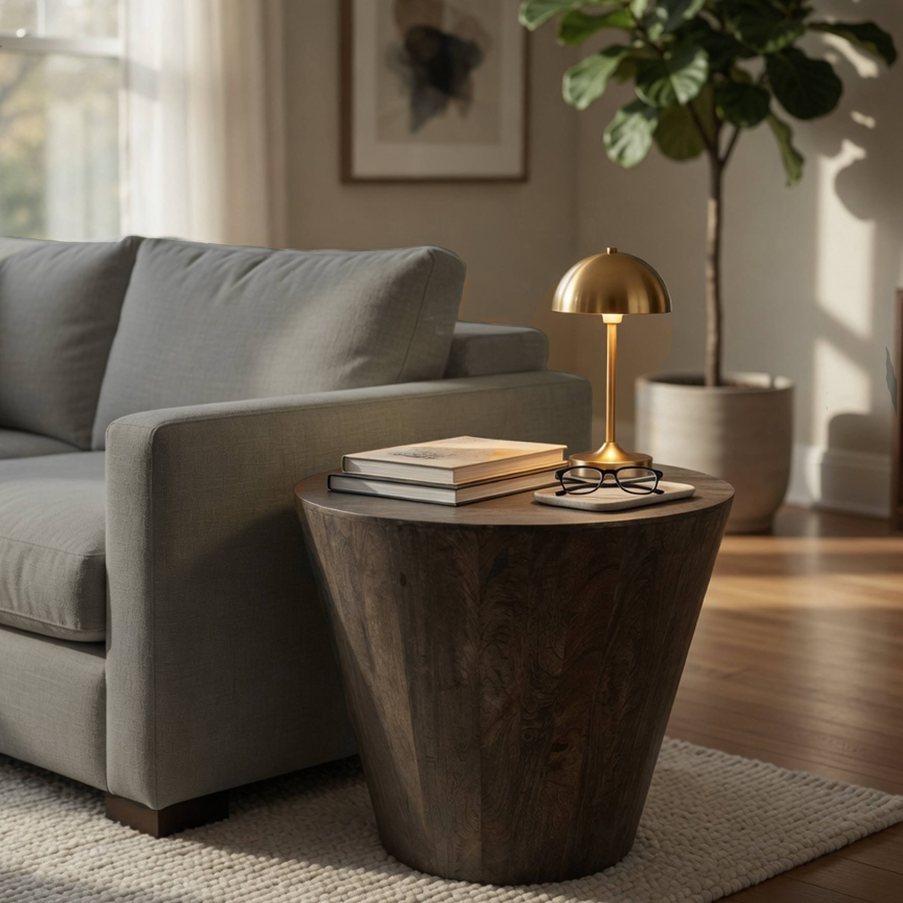 Alt View 9. Manhattan Lane - 24 Inch Side End Table, Round Drum Shape, Handcrafted Distressed Gray Mango Wood - Gray.