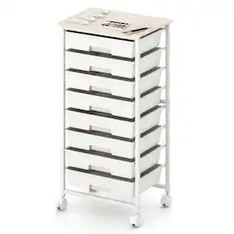 Costway - 8-Drawer Art & Craft Storage Cart, Storage Cart with 4 Universal Wheels, Metal Frame for Home 15"L - 15"L White