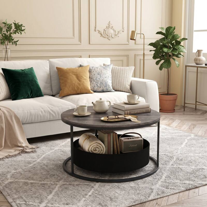 WELLFOR Round Coffee Table Set of 2 , Circle Cocktail Table with Fabric ...