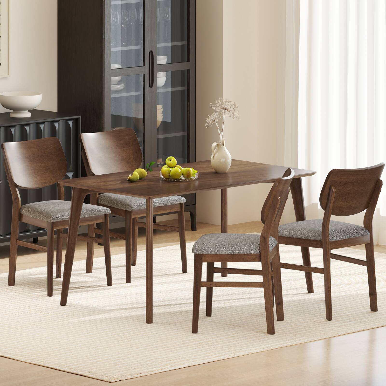 Alt View 8. Gymax - Gymax Dining Chairs Set of 4 w/ Rubber Wood Frame Padded Seat Curved Back Living Room Grey - Walnut, Grey.