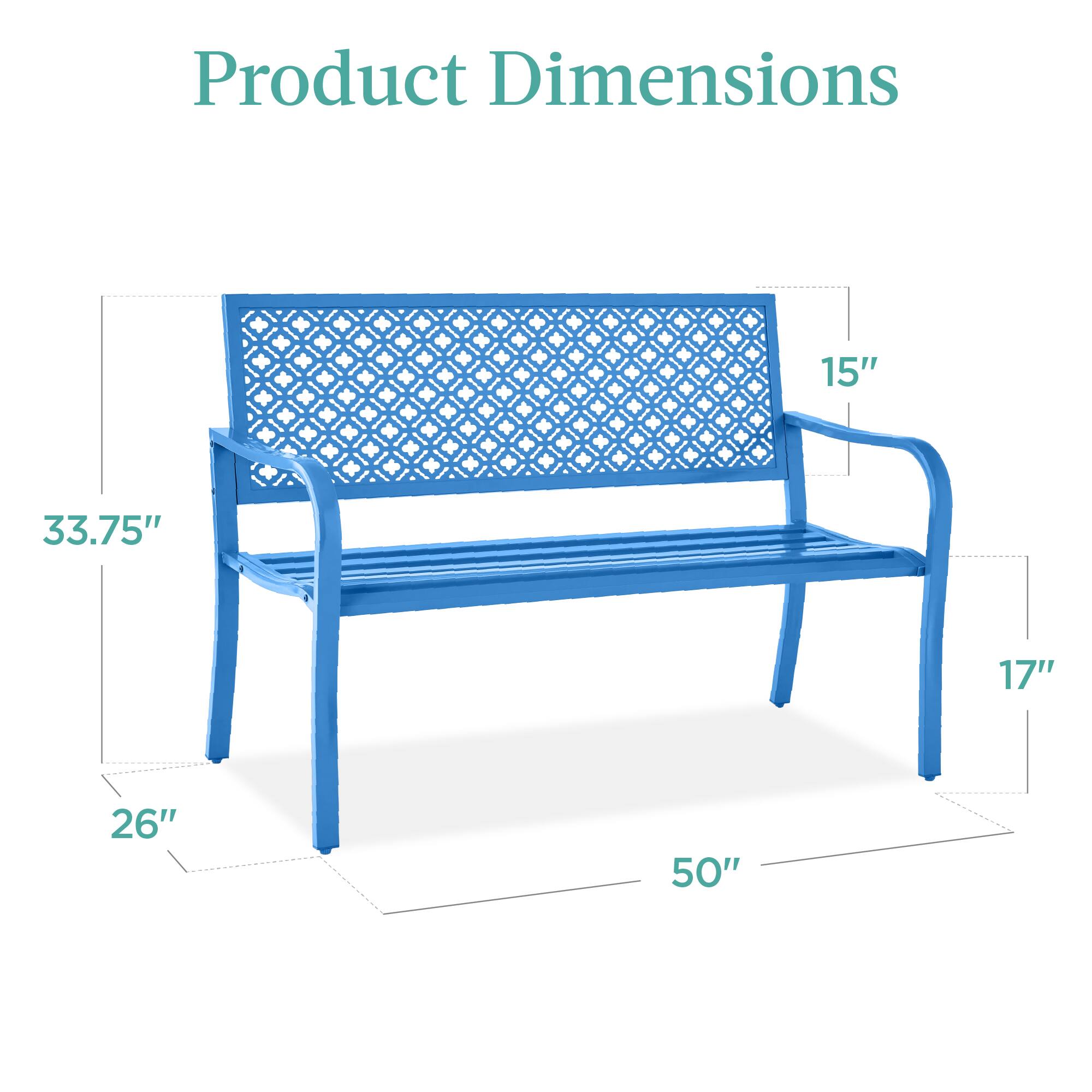 Product Dimensions

- Length: 50"
- Width: 17"
- Height: 26"
- Seat Height: 15"
- Back Height: 33.75"