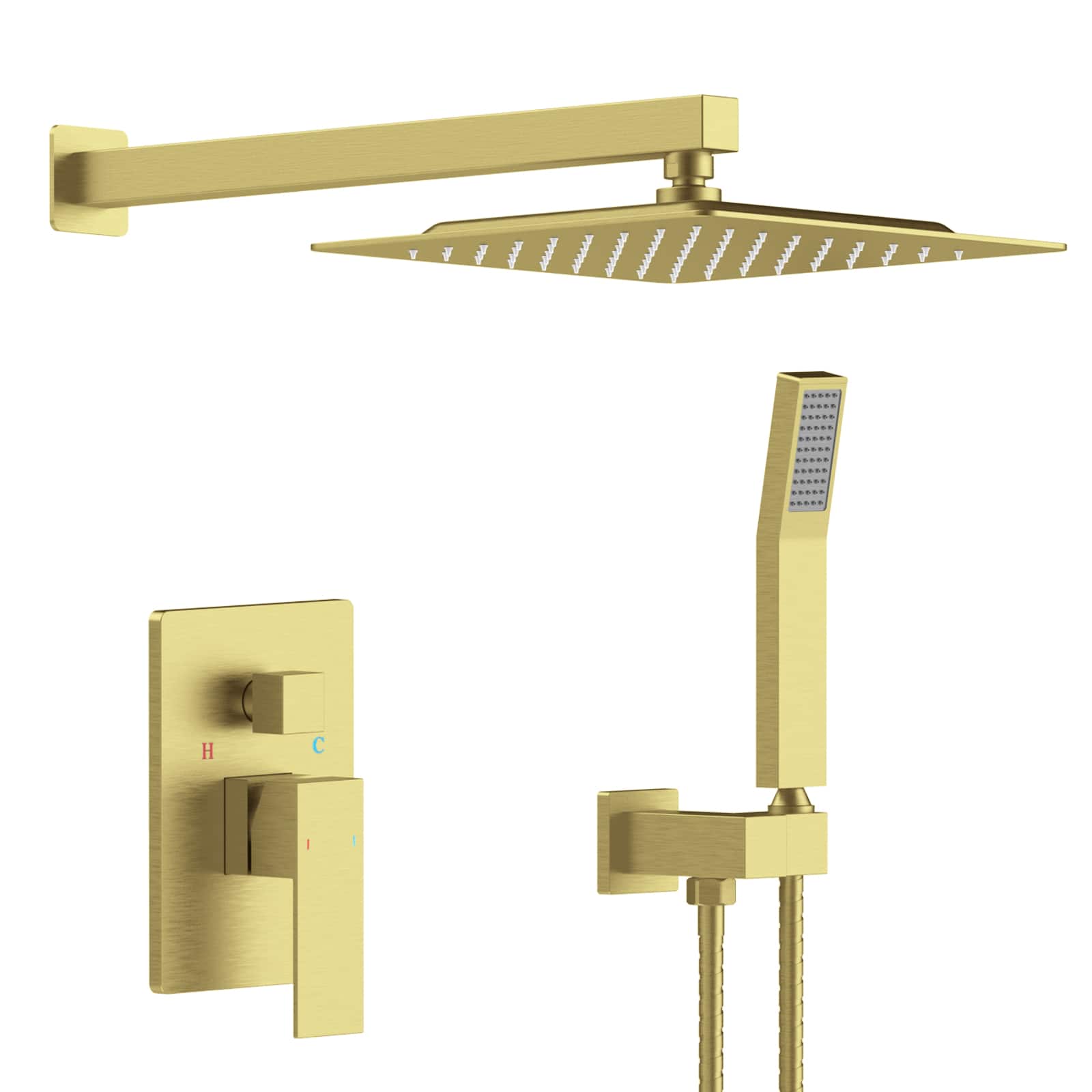 DOMETOUR - Shower System Shower Faucet Combo Set Wall Mounted with 10" Rainfall Shower Head and Handheld Shower Faucet - Brushed Gold