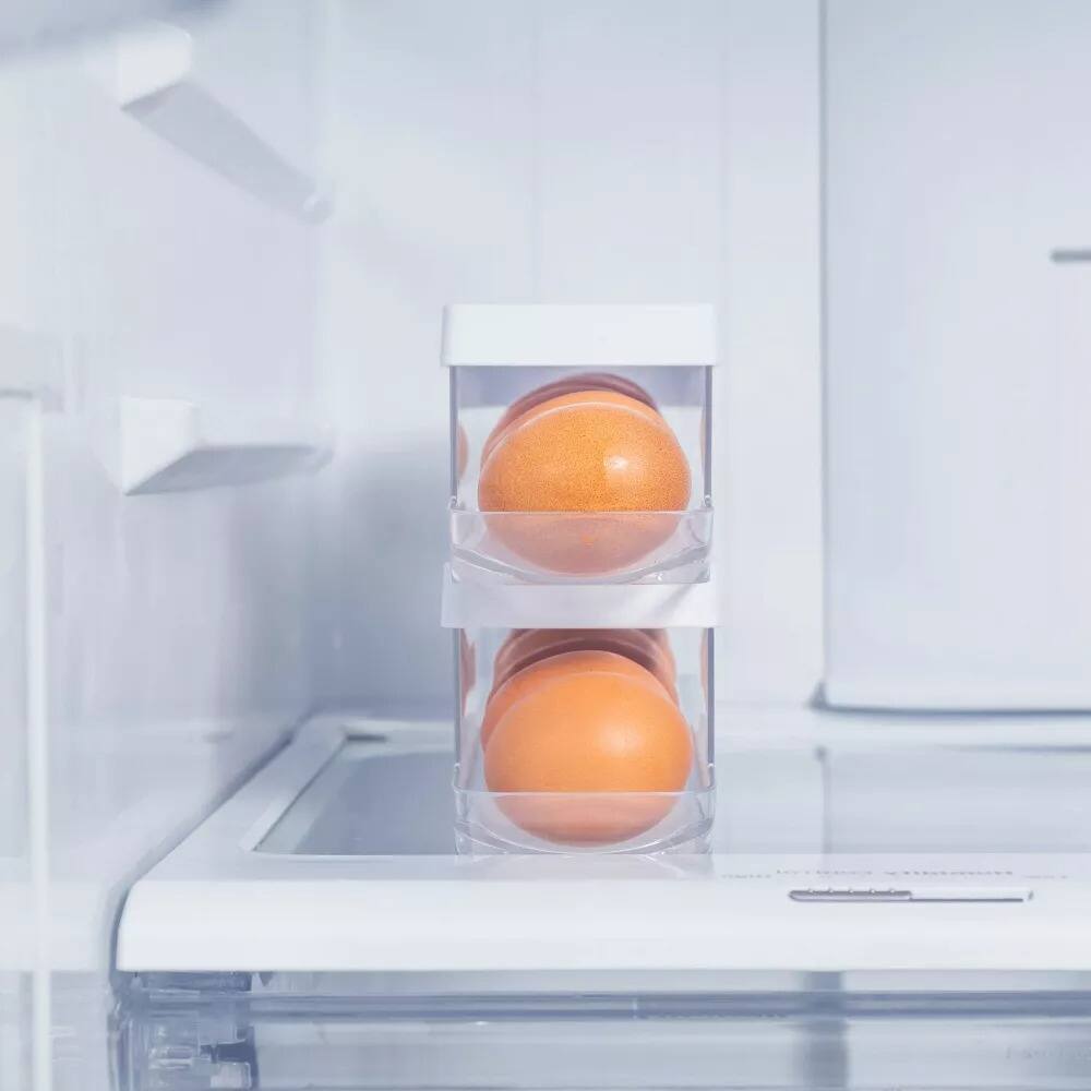 Alt View 2. OU - OU Egg Holder for Fridge, Rolling Egg Organizer for Refrigerator Organization, Clear Container 2 Pc.