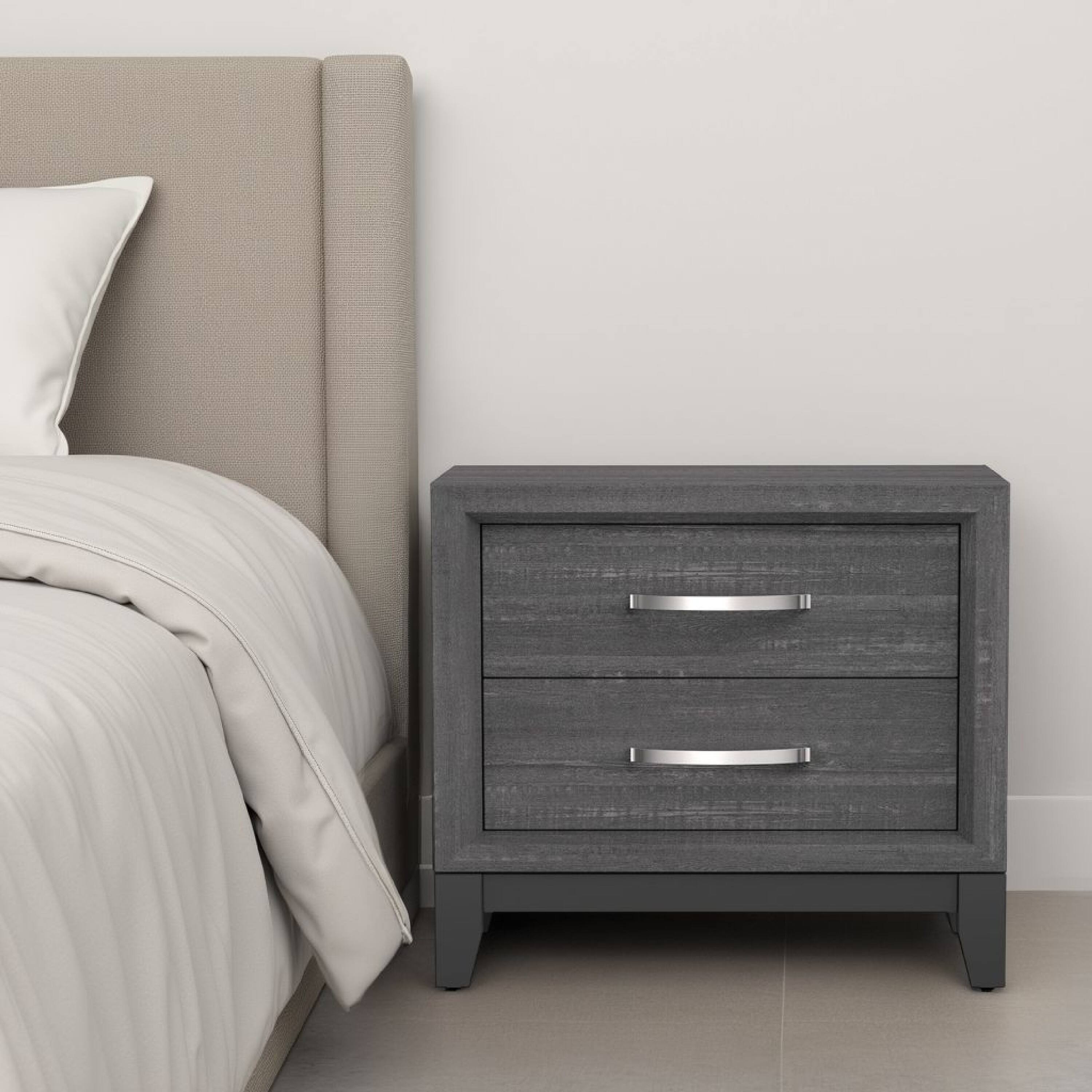 Alt View 5. Manhattan Lane - Erica Bedside Nightstand, 2 Drawers Chrome Bar Handles - Gray.