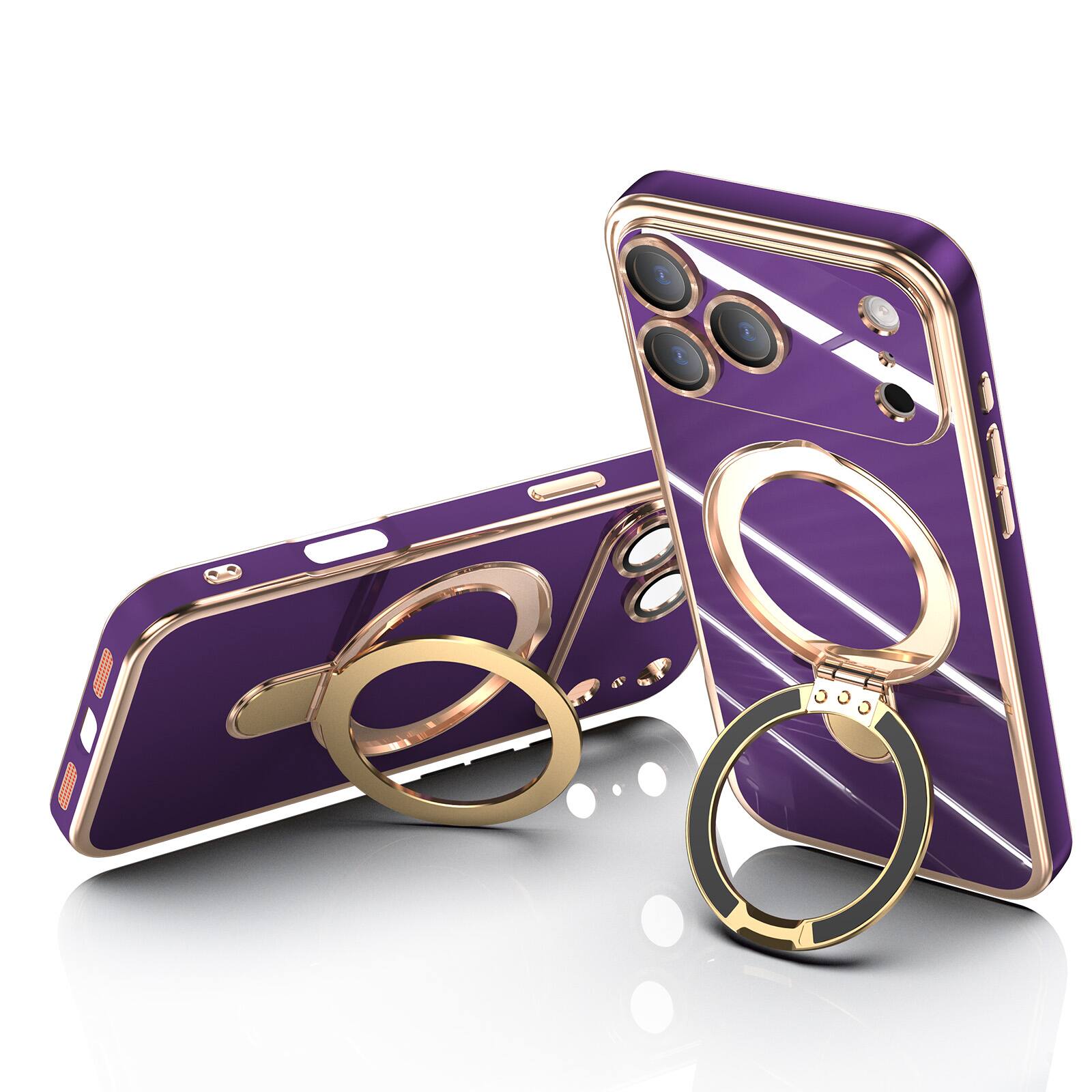 Alt View 2. Dteck - Mag Safe Case for Apple iPhone 17 Pro Max,Slim Shockproof TPU Case with Metal Stand Plated Bumper Bulit in Lens Film - Darkpurple.