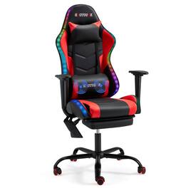 U-HOMY - RGB LED Gaming Chair with Massager and Footrest, Ergonomic Reclining Computer Chair with Lumbar Support - Red