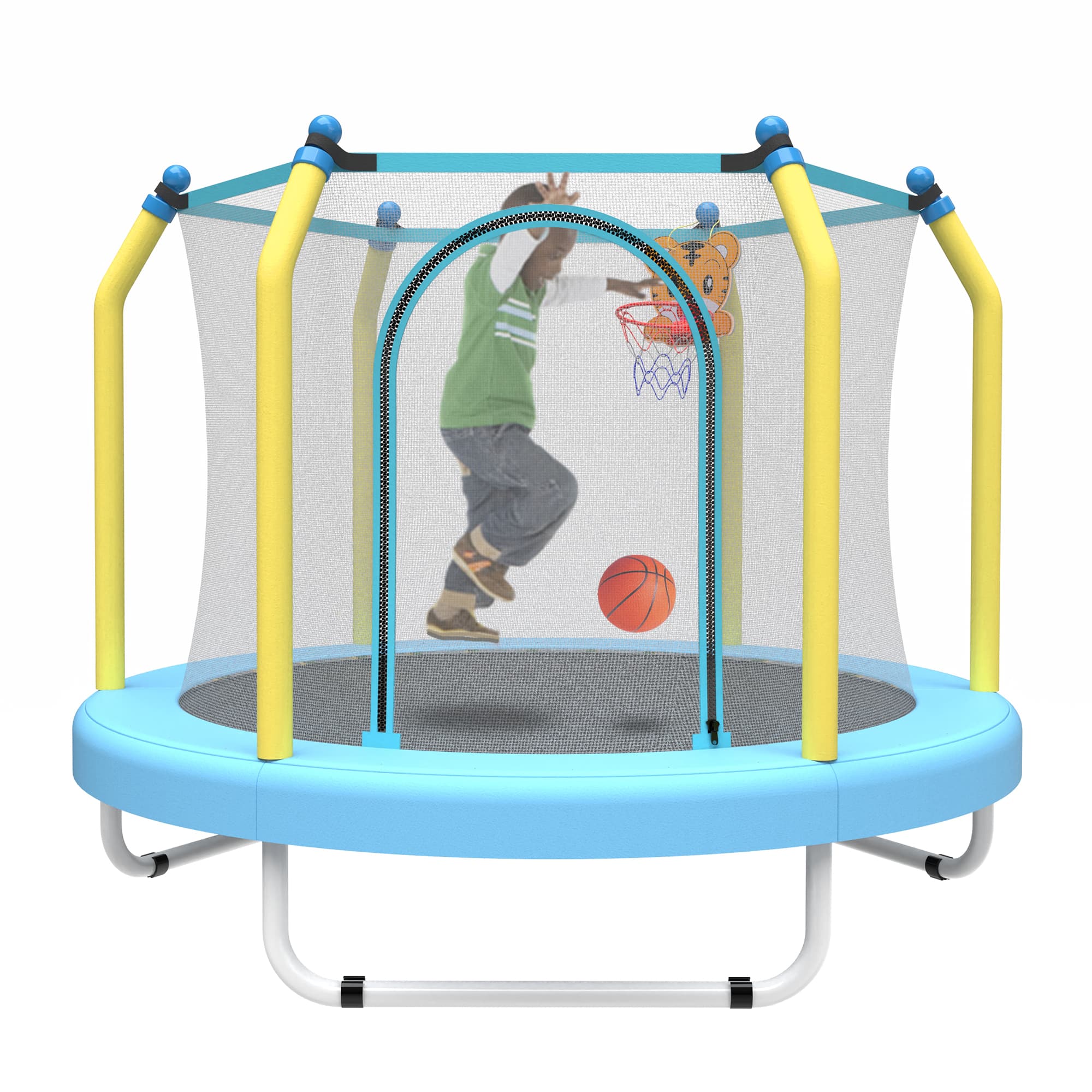 Loheer - 55-Inch Kids Indoor & Outdoor Trampoline with Safety Enclosure Net & Basketball Hoop - Safe for Toddlers