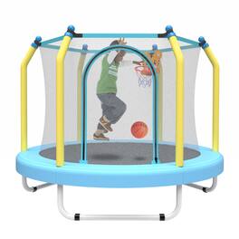 Loheer - 55-Inch Kids Indoor & Outdoor Trampoline with Safety Enclosure Net & Basketball Hoop - Safe for Toddlers