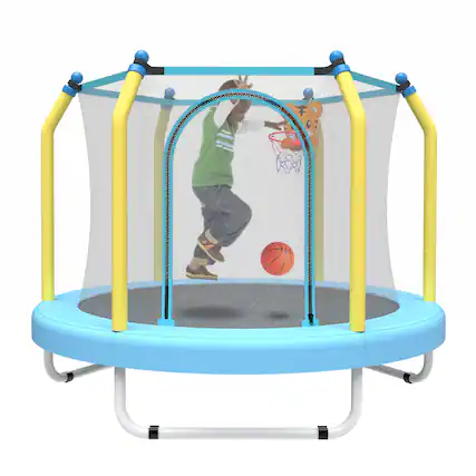 Front. Loheer - 55-Inch Kids Indoor & Outdoor Trampoline with Safety Enclosure Net & Basketball Hoop - Safe for Toddlers.