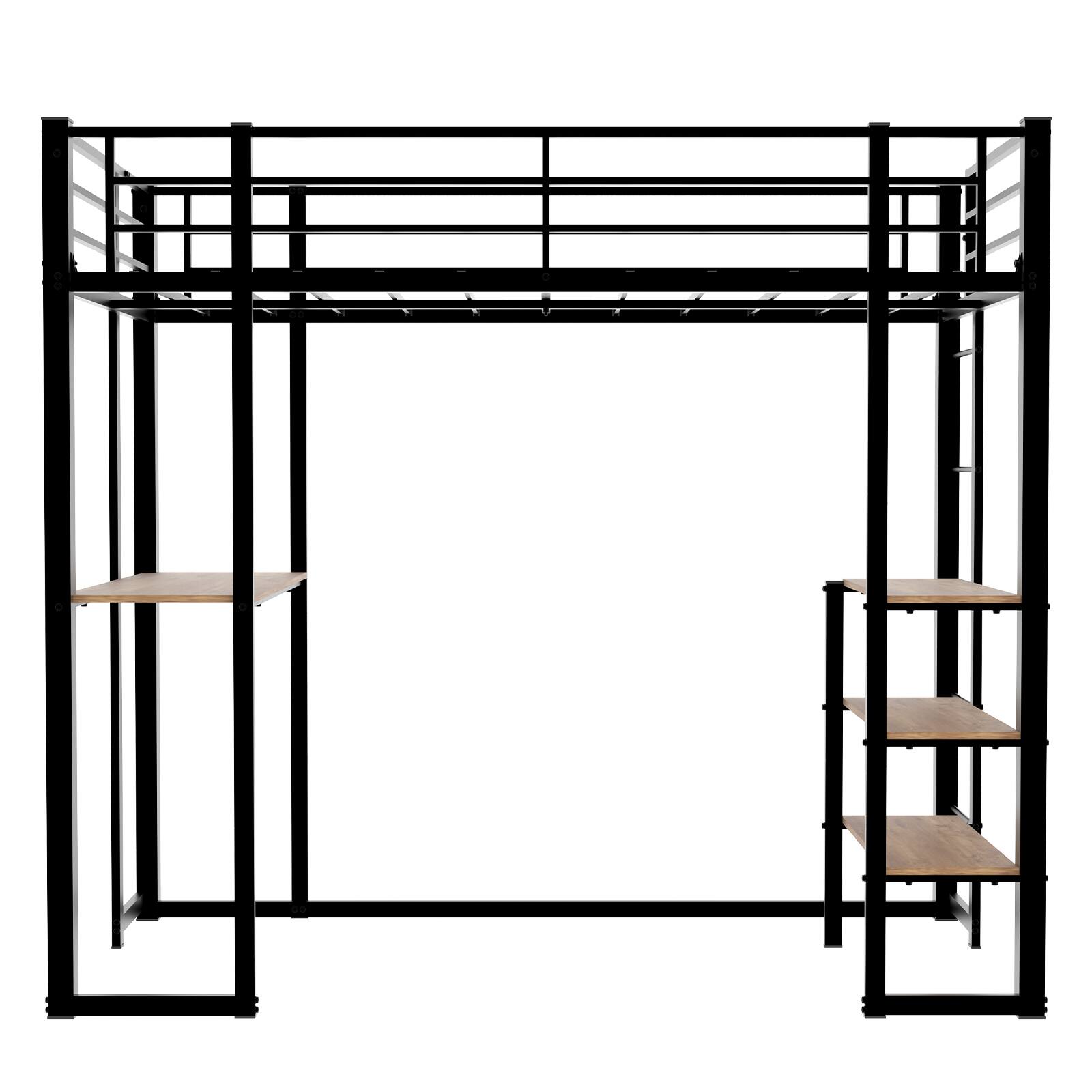 Alt View 7. Loheer - Loheer Twin Loft Bed with Desk and Storage Shelves Modern Black Metal Wood Space Saving Frame - Black.