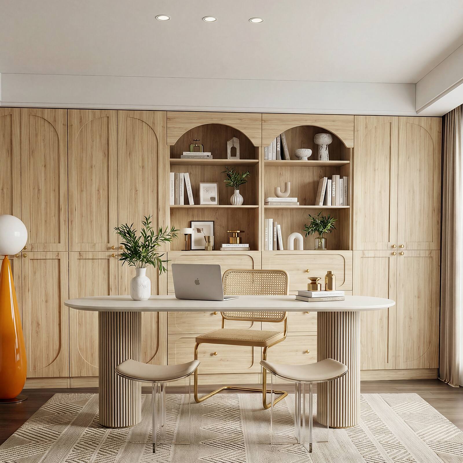 Alt View 1. Aheaplus - 80" Arched Kitchen Pantry Sets: Wooden Cupboard, 3 Drawers, 9-Tier Shelves, Kitchen/Living Room ,Ships in 2 Packages - Natural Oak.