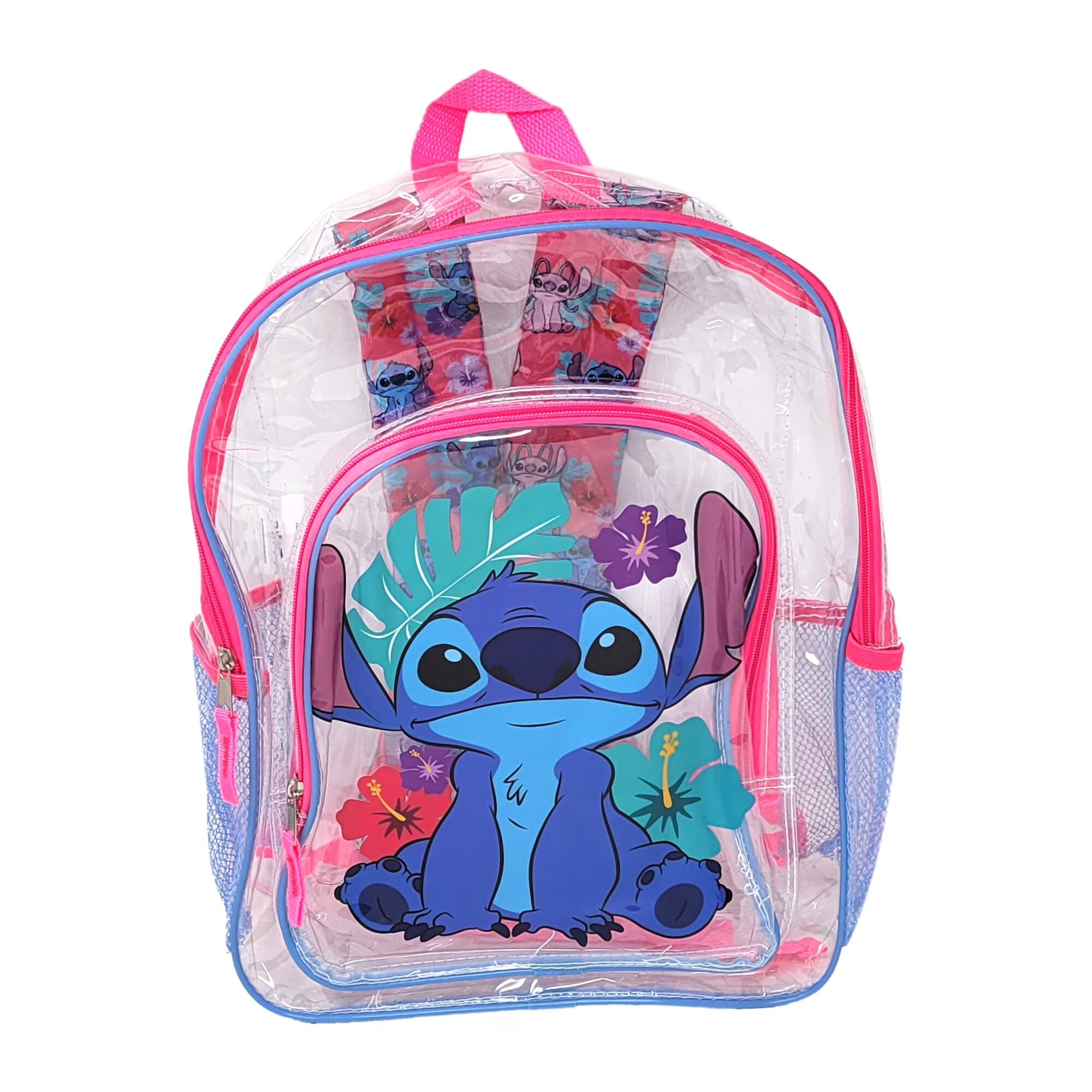 Front. Disney - Disney Stitch Transparent Backpack Clear 16" Girls School Bag - Multicolored.