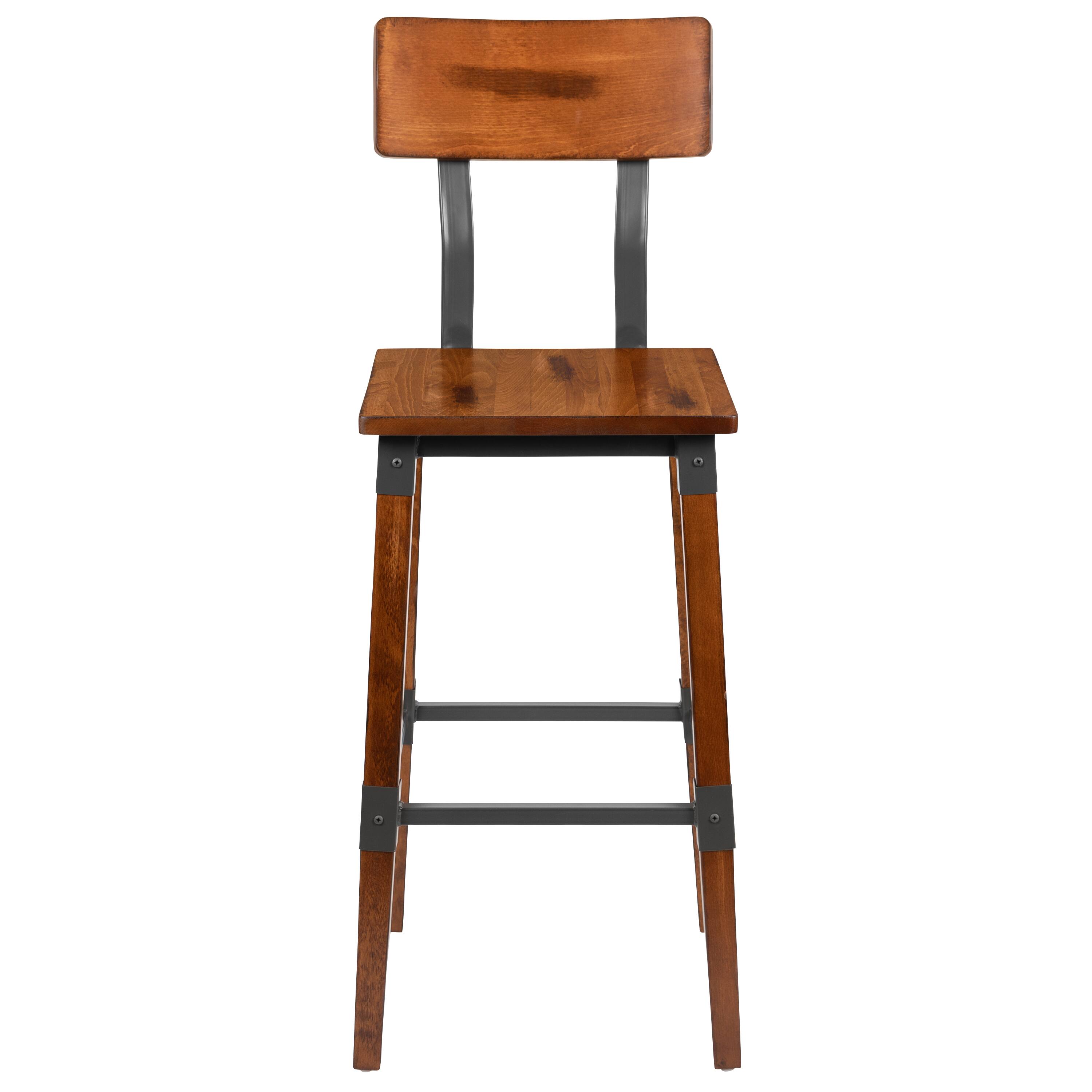 Alt View 8. Emma + Oliver - 4 Pack Commercial Grade Rustic Industrial Style Wood Dining Barstool - Walnut.