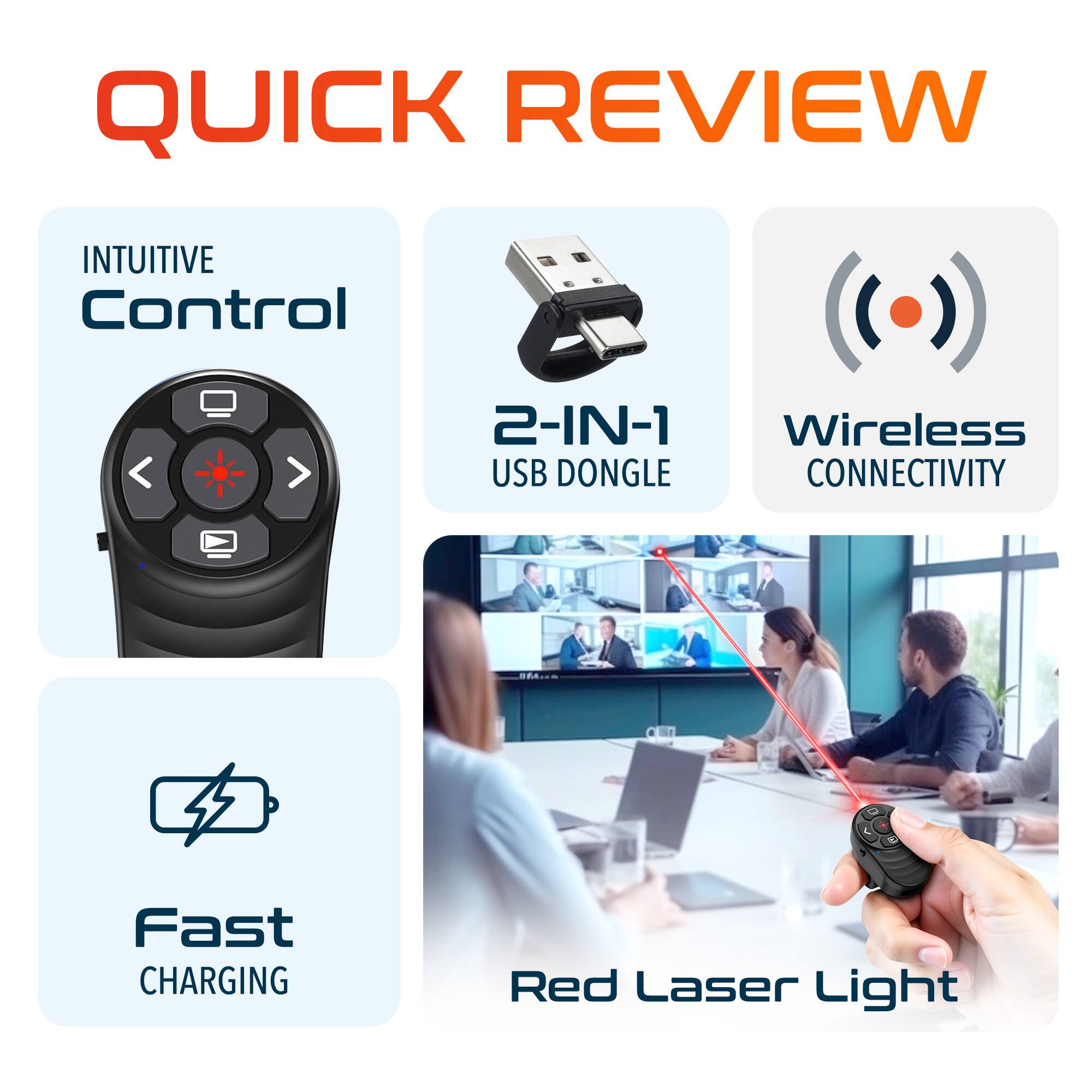QUICK REVIEW
INTUITIVE Control
2-IN-1 USB DONGLE
Wireless CONNECTIVITY
Fast CHARGING
Red Laser Light