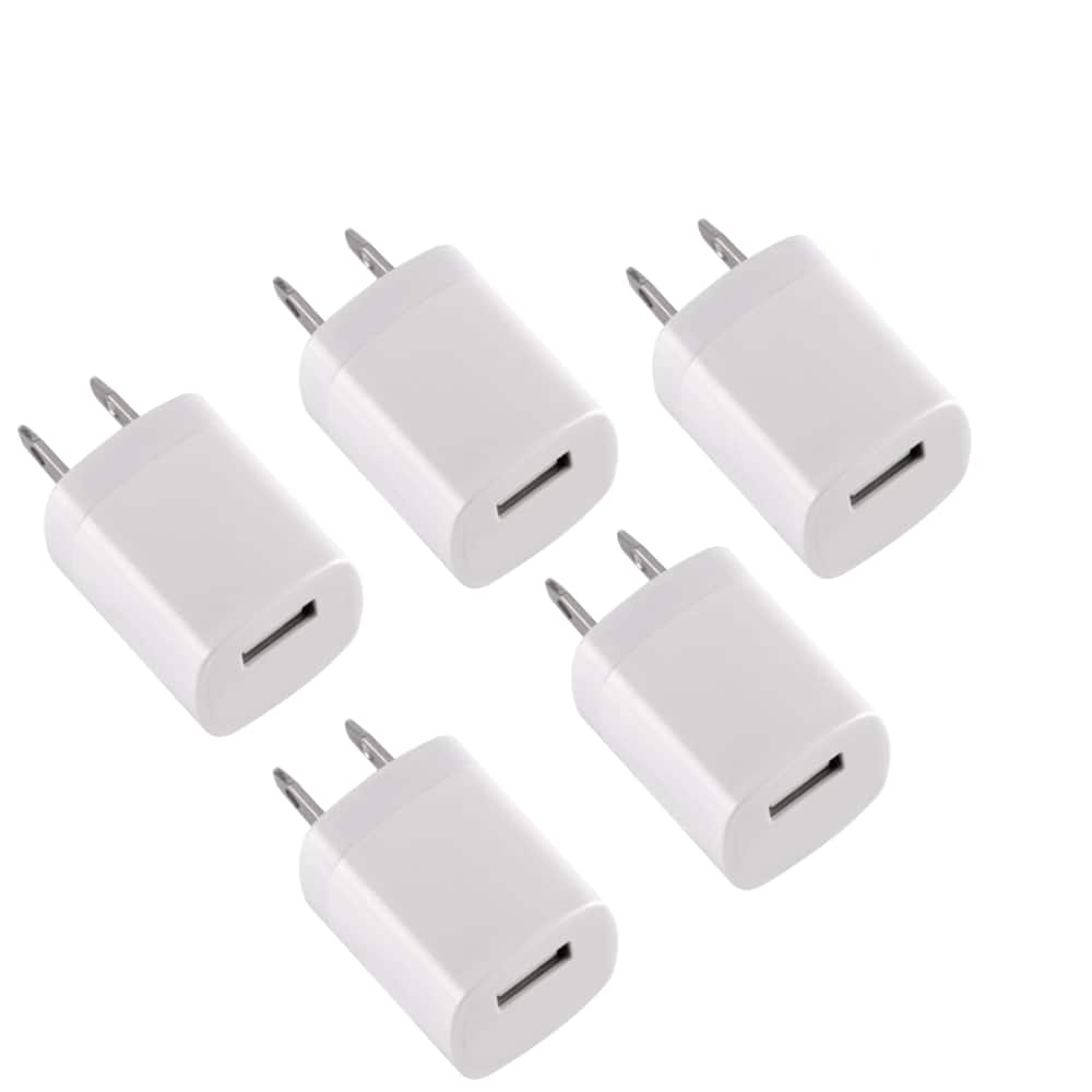 Front. Qixxronics - 5-Pack USB Charger Cube, Wall Charger for iPhone 11 Pro Max/X/8/7, iPad, Samsung Phones and More USB Wall Charging Block - White.