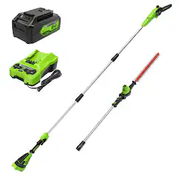 Greenworks - 24V Brushless 10" Pole Saw/20" Pole Hedge Trimmer Combo Kit, 4Ah Battery and Charger Included - Green