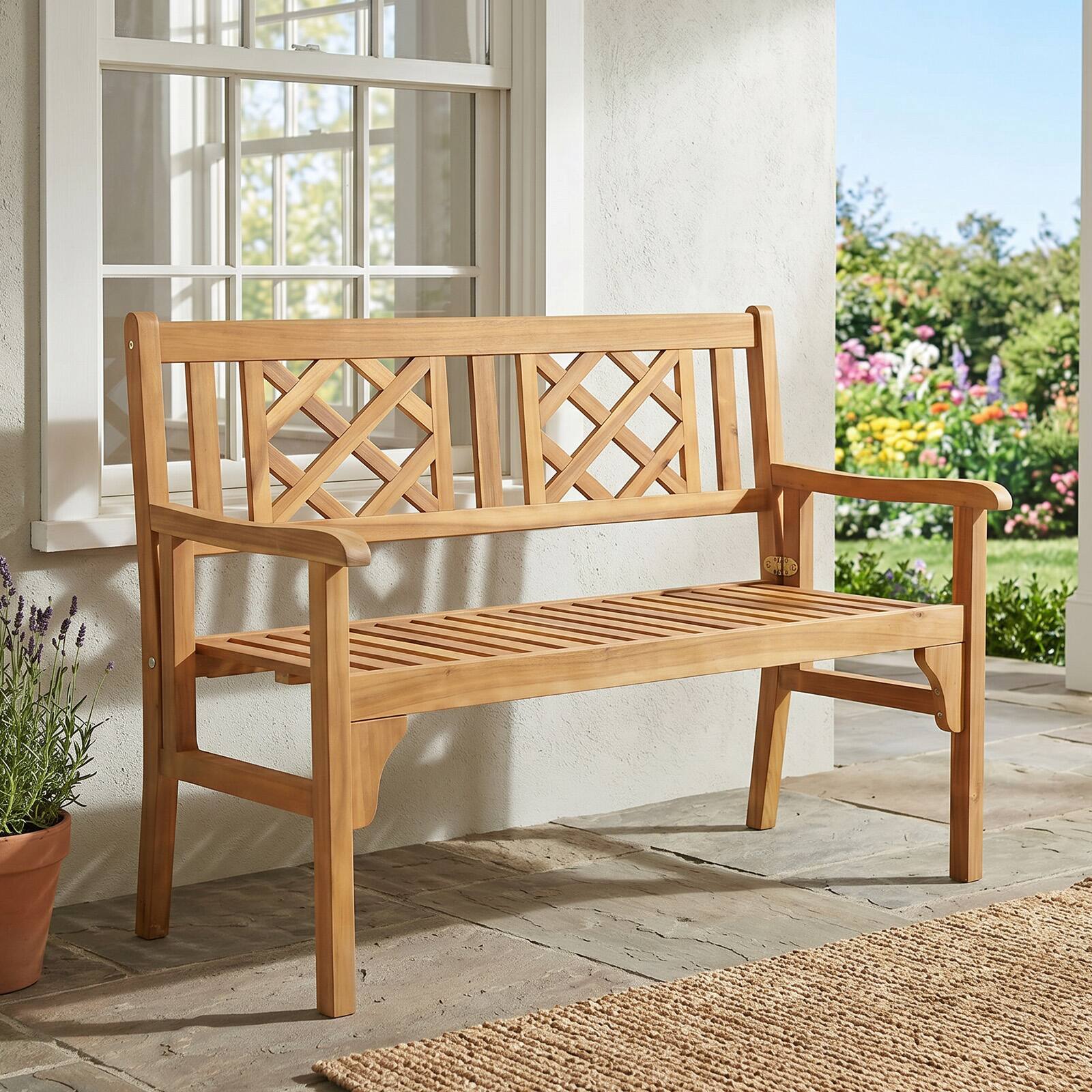Alt View 1. Costway - Costway Patio Outdoor Solid Wood Bench Folding Loveseat Chair Park Garden Deck Furniture - Teak.